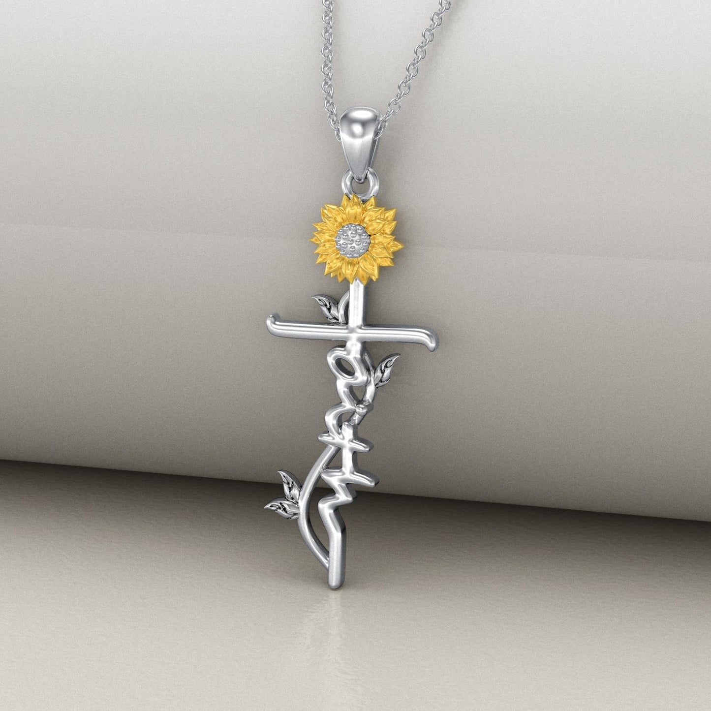 SEDITAO Cross Necklace 925 Sterling Silver Faith Hope Cross Pendant Necklace Sunflower Jewelry Gifts for Women
