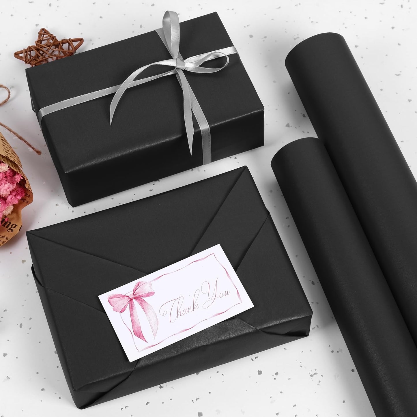 Aimyoo Black Matte Wrapping Paper, 17 Inches X 50 Feet (70.8 sq.ft.) Solid Color Pearly-Lustre Paper Roll for Christmas Birthday Baby Shower Wedding Gift Wrap