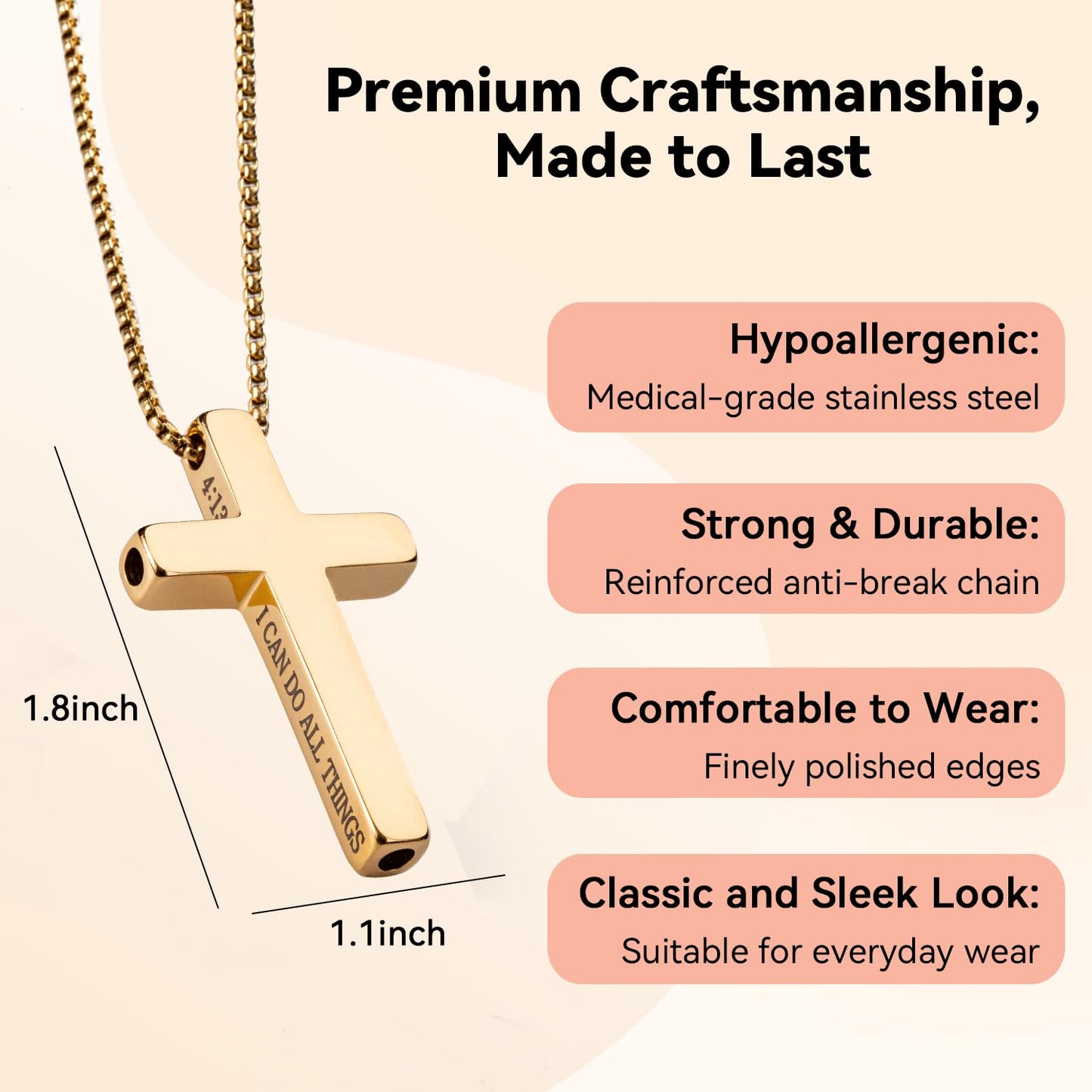FUNPAR Cross Breathing Necklace for Anxiety Relief and Relaxation, Breathlink Design Quit Smoking Aid, Stainless Steel Mindfulness Tool to Calm, Stylish Wellness Gift for Adults(Gold 28:20)