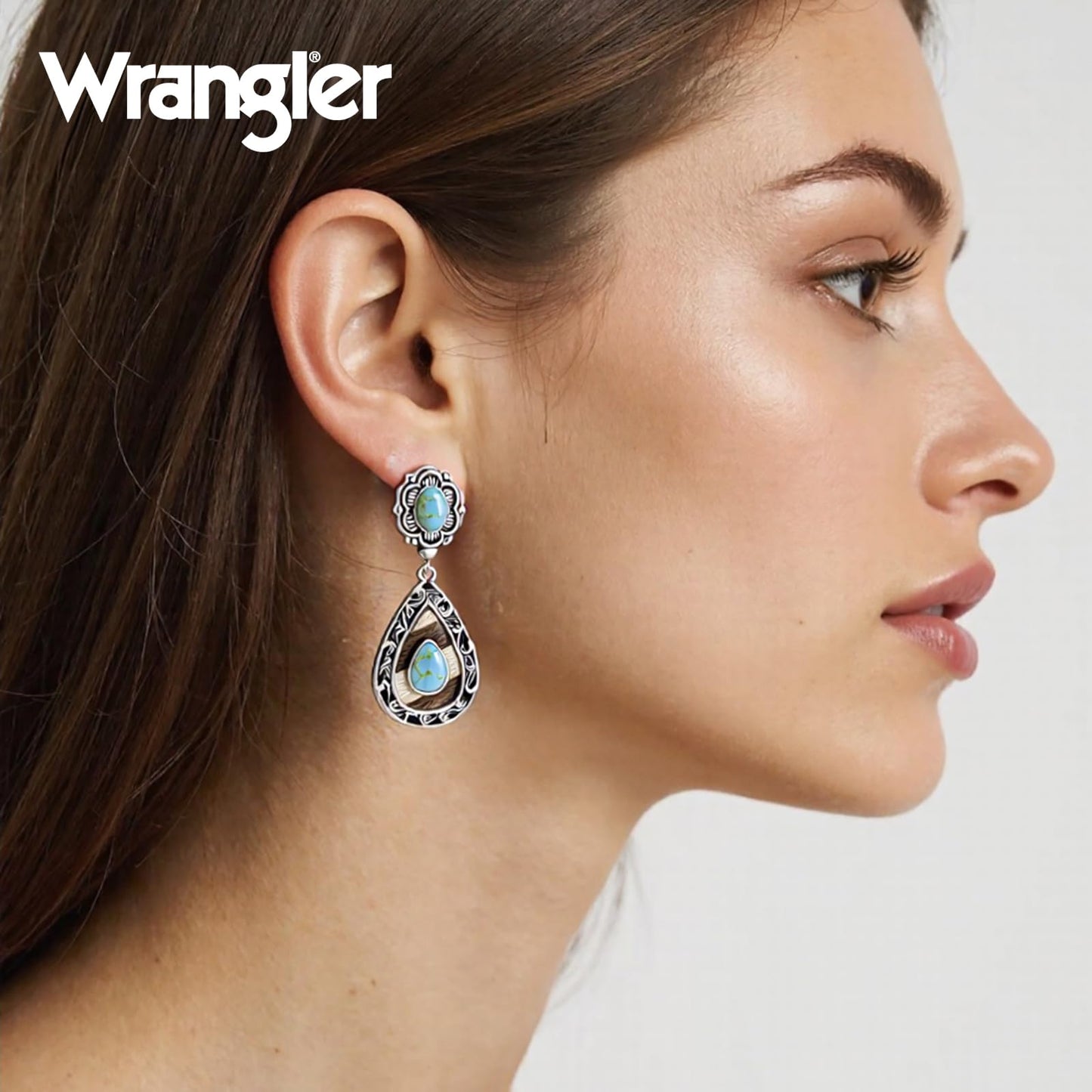 Wrangler Western TearDrop Dangle Earrings for Women Country Statement Genuine Horsehair Turquoise Vintage Cowgirl Cowboy Jewelry (Silver-Turquoise) WGE-2028S-TQ