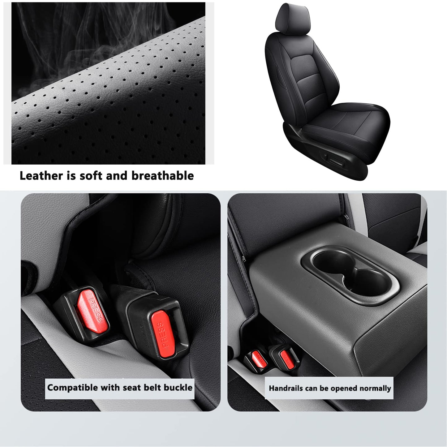 HKZ Fit CRV Car Seat Covers Full Set for Honda CR-V 2023 2024 2025 2026 CRV LX;EX;EX-L;Sport;Touring;Special Edition & Hybrid Model - Leather (Black)