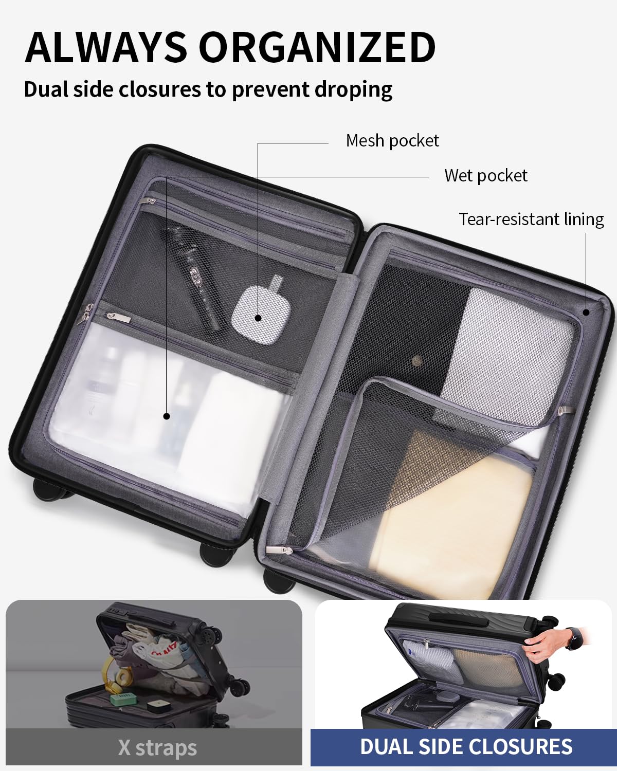 ECOHUB Hardside Expandable Carry On Luggage 2 Set and Packing Cubes 7 Set Tear-Resistant Packing Cubes