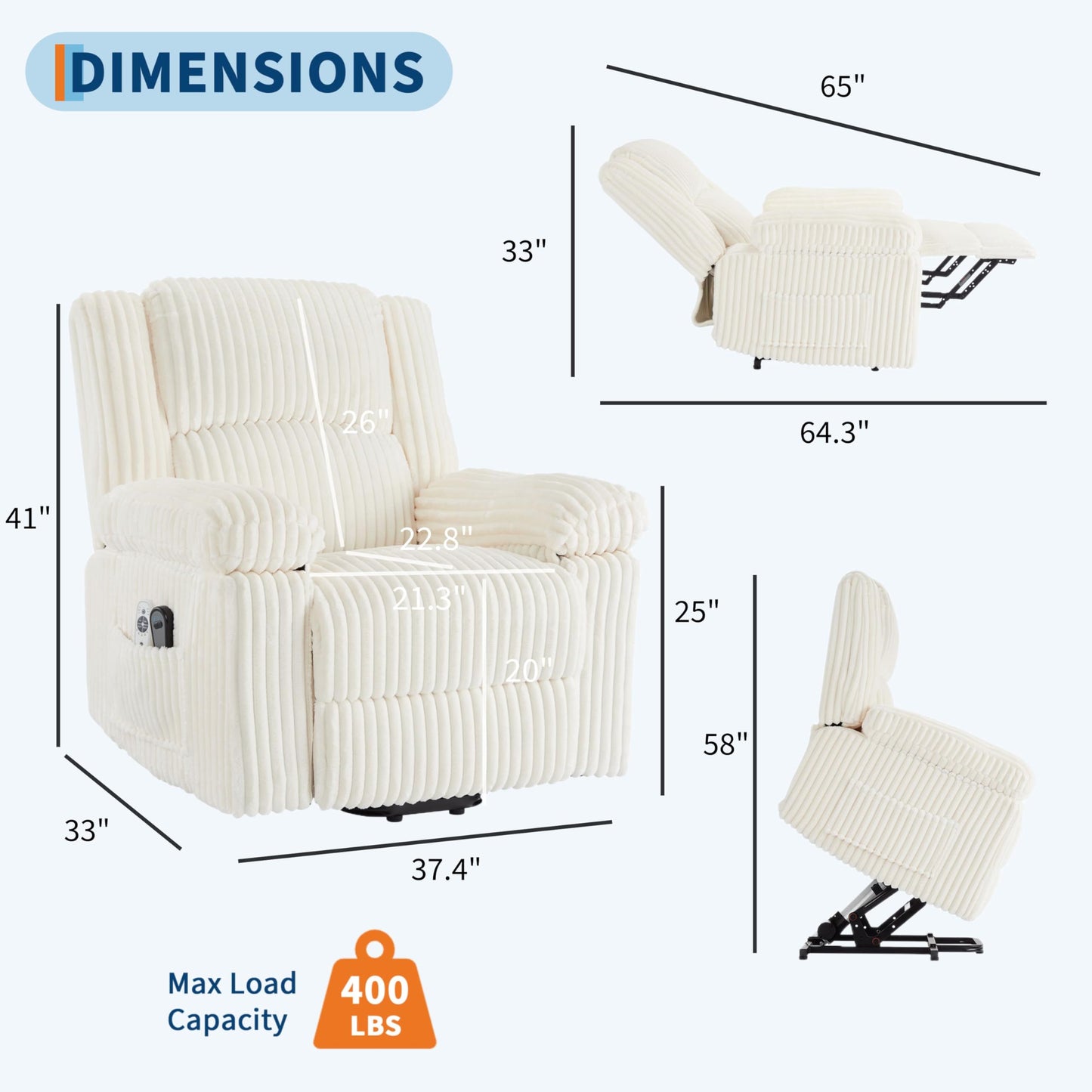 GarveeHome Power Lift Recliner Chair - Heat and Massage, Electric Lift Plush Recliner with Soft Padded Seat, Back Support & Armrests, Designed for The Elderly and People with Mobility impaired