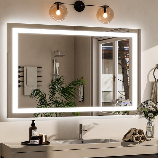 VooBang Large LED Bathroom Mirror 30 x 55 inches - 3 Adjustable Lighting Modes Lighted Smart Bathroom Vanity Mirror, Anti-Fog, Memory Function, Tempered Glass, Wall Mounted Horizontally Vertically