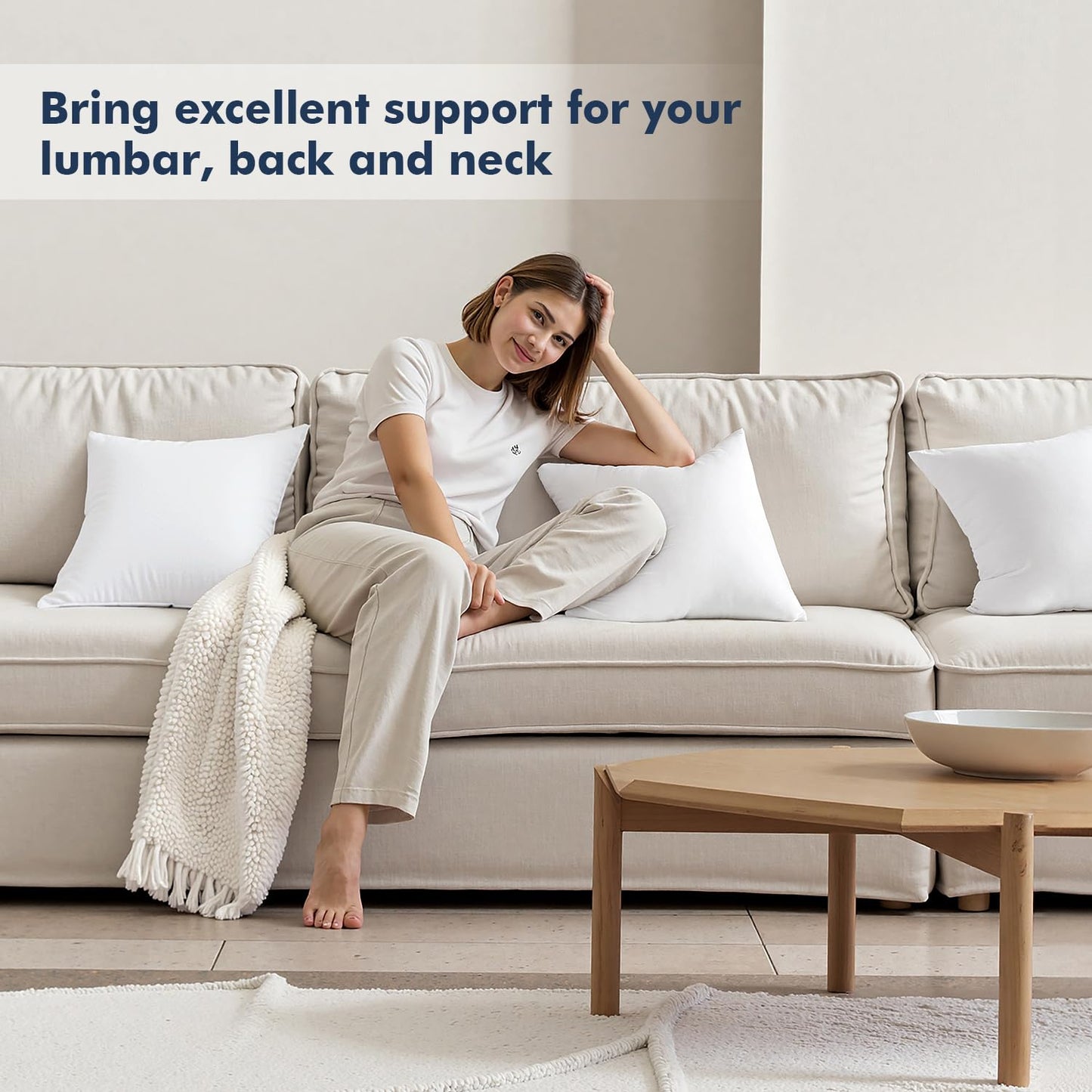 MIULEE Throw Pillows Inserts, Pack of 2 18x18 Inch 100% Virgin Fiber Filling Bed Couch Pillows