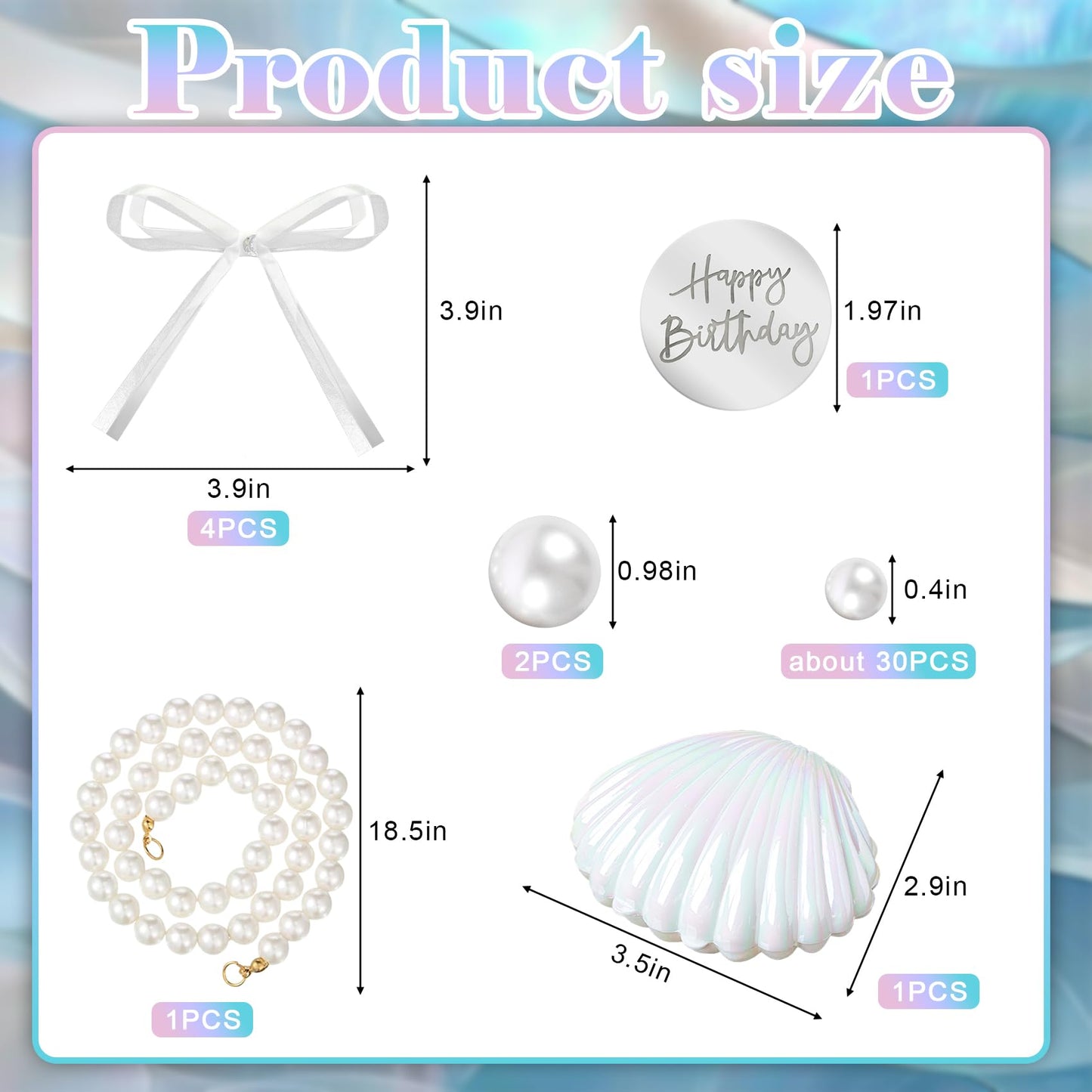 Knana 39Pcs Bow Cake Topper Shell Pearl Cake Decorations with Happy Birthday Cake Topper for Baby Shower Party Favors