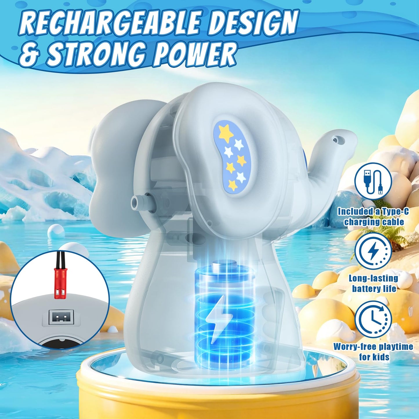Wee Wonders Water Table Pump with Magnetic Sheet & Rechargeable, Elephant Water Pump Continuous Flow, Outdoor Sand and Water Table Toys Accessories for Toddlers, Summer Beach Toy Gifts for Kids 3-8