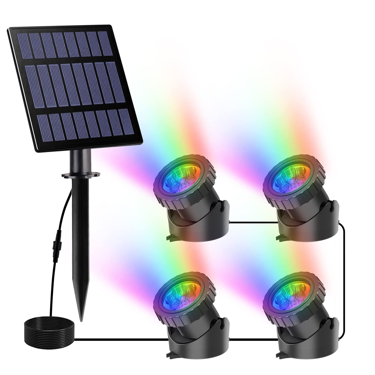 CREPOW Solar Pond Lights,Super Bright RGB LED Underwater Spotlights Color Changing Submersible Pond Light IP68 Waterproof Fountain Lights for Fish Aquarium Tank Garden Yard Pool (4-in-1)