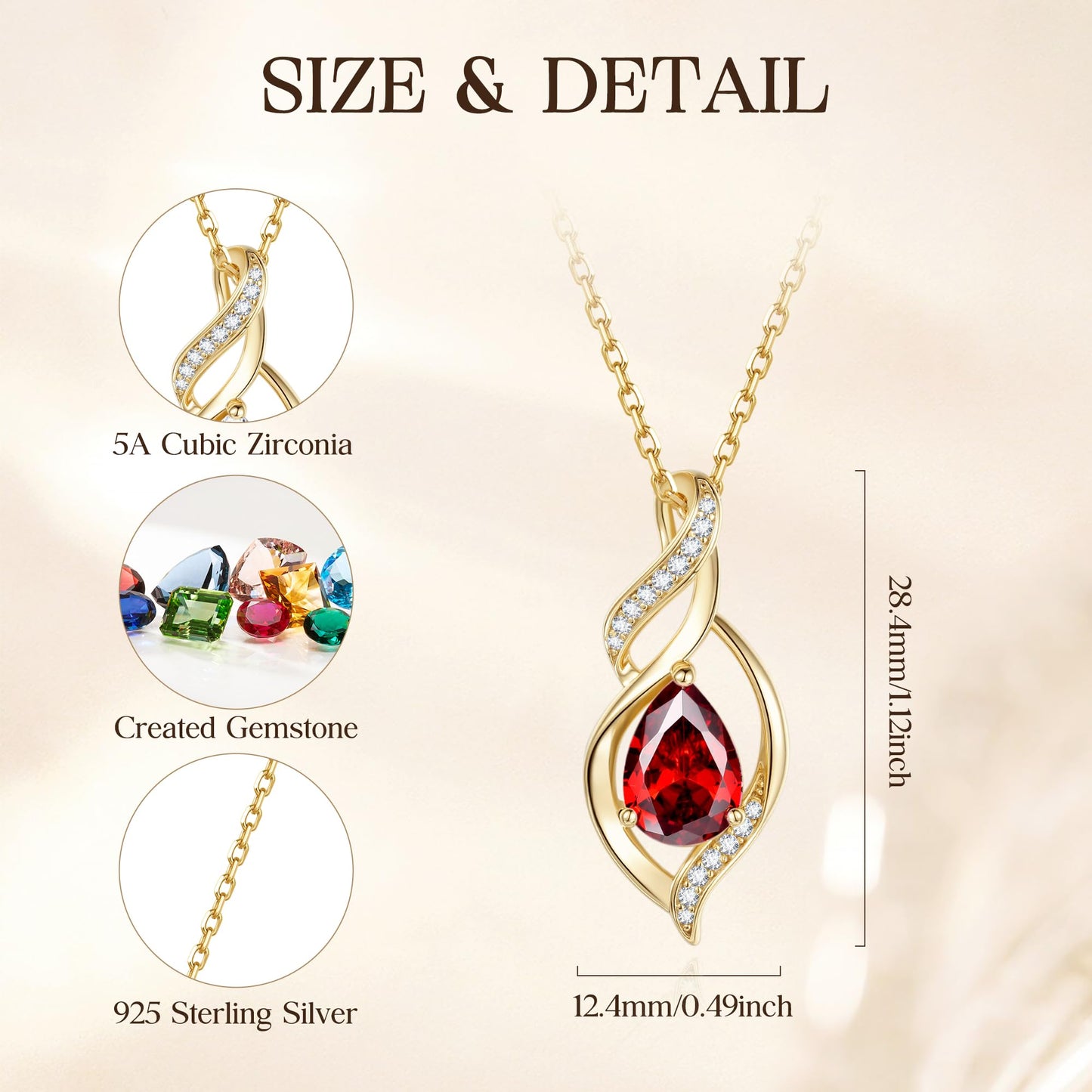 FANCIME 14K Gold Plated July Birthstone Necklace for Women Ruby Teardrop Necklace Sterling Silver Infinity Love Birthday Gifts for Women, 16"+2" Inches