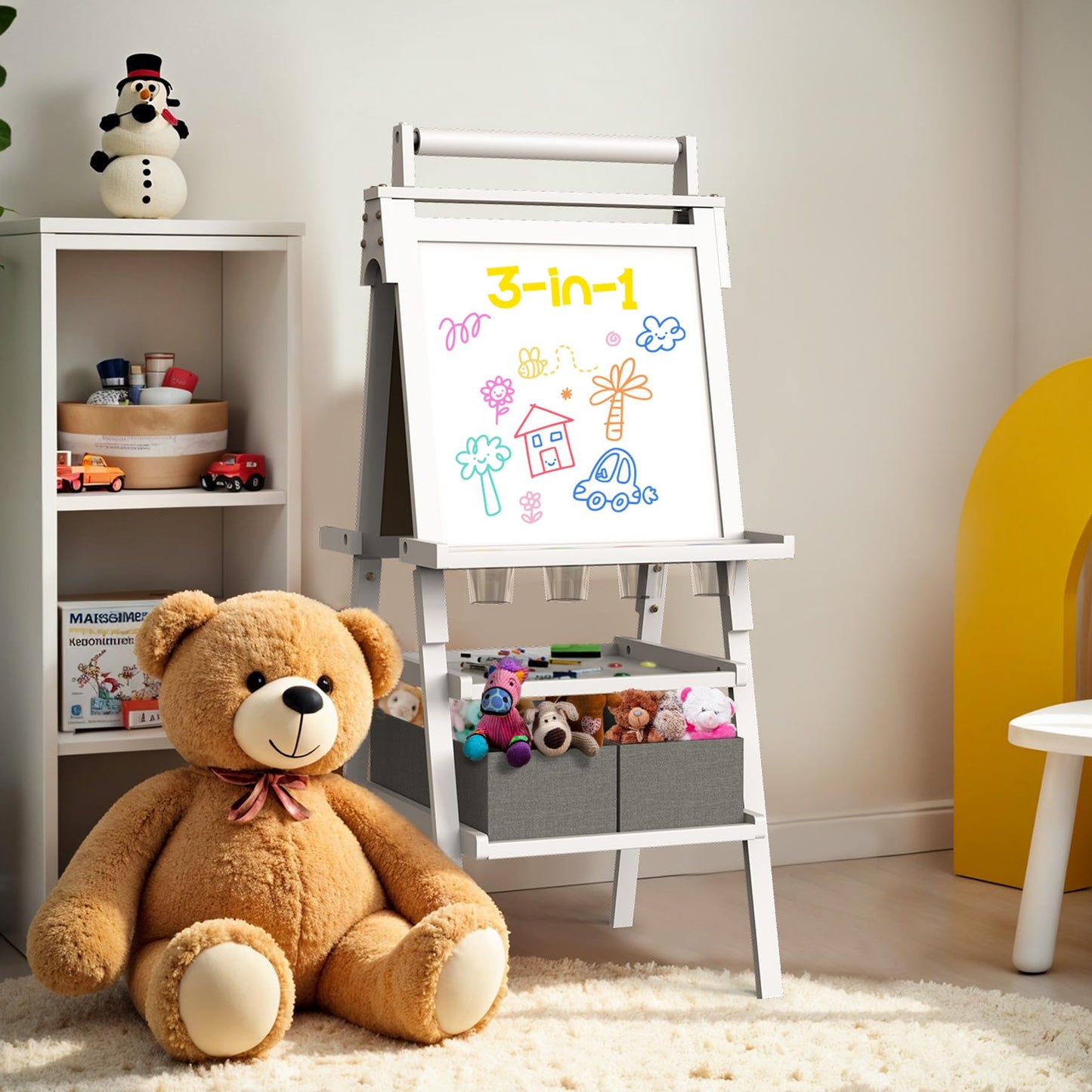JOYOOSS Art Easel for Kids Ages 4-8 Easels for Toddlers Art Kids Easel Ages 8-12 Wooden Magnetic Whiteboard Chalkboard with Paper Roll for Kid Dry Erase Board Drawing Easels