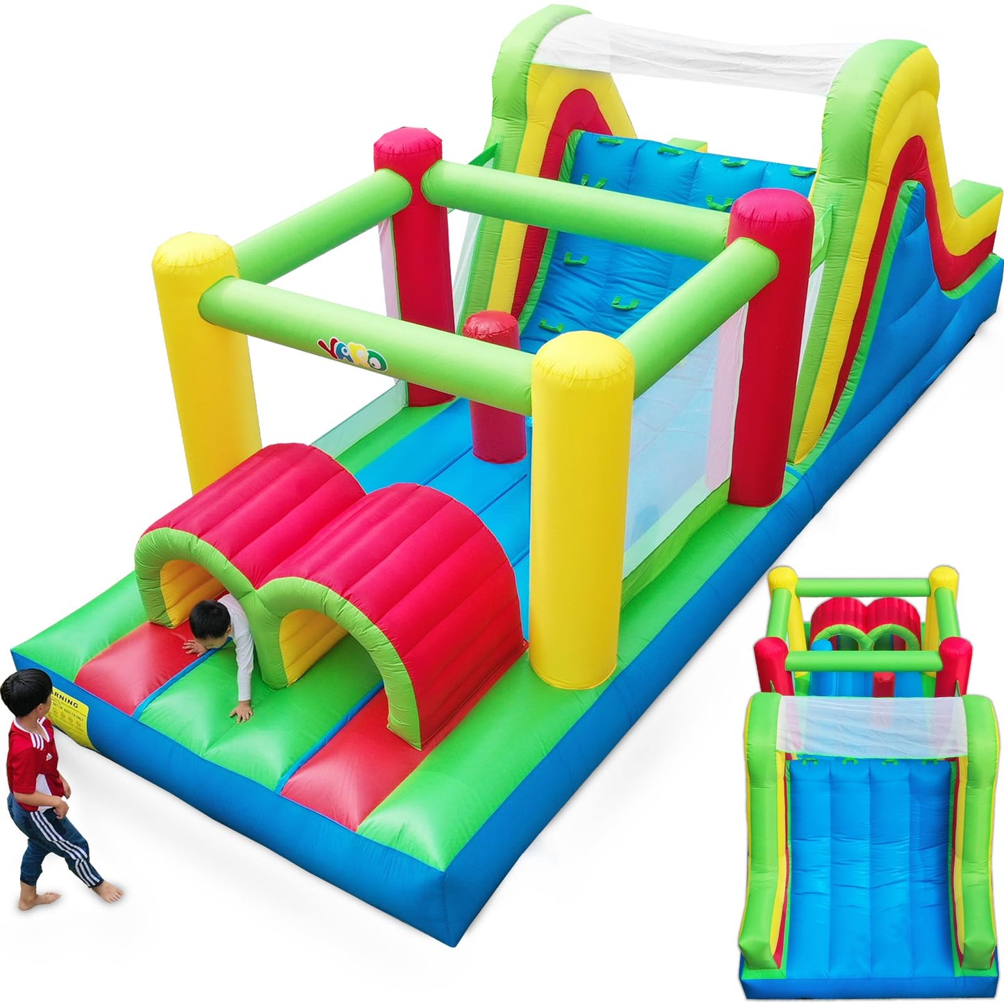 YARD Bounce House for Big Kids 5-12, 21.3'x9.2'x7.9' Inflatable Obstacle Course Bouncy Castle with Large Slide for Ages 3-6,8-12, Jump House with 750w Blower for Outdoor Party 750w-Green