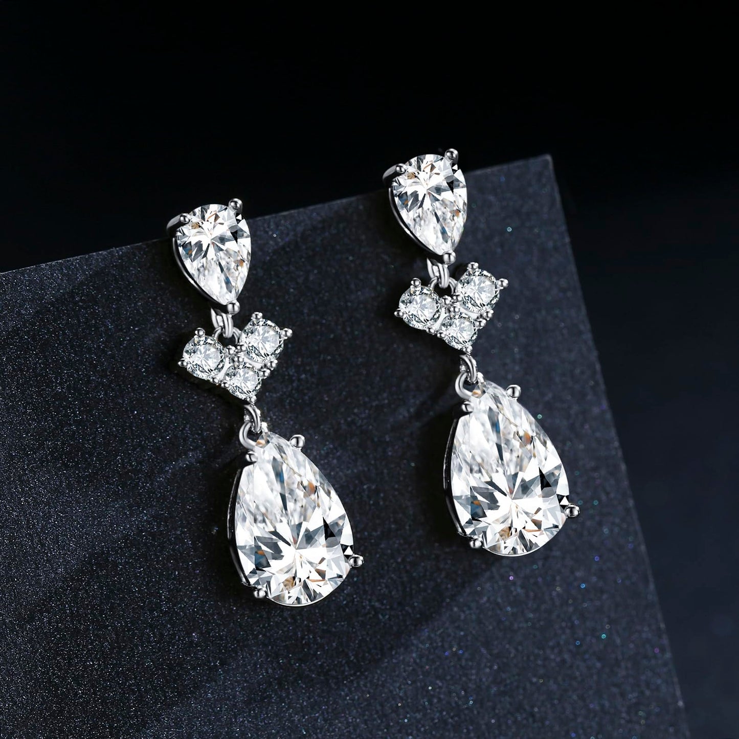 SBLING Cubic Zirconia Teardrop Earrings Wedding Earrings for Brides Bridesmaids, Bridal Dangle Earrings, Teardrop Crystal Drop earrings for Women Jewelry Gifts