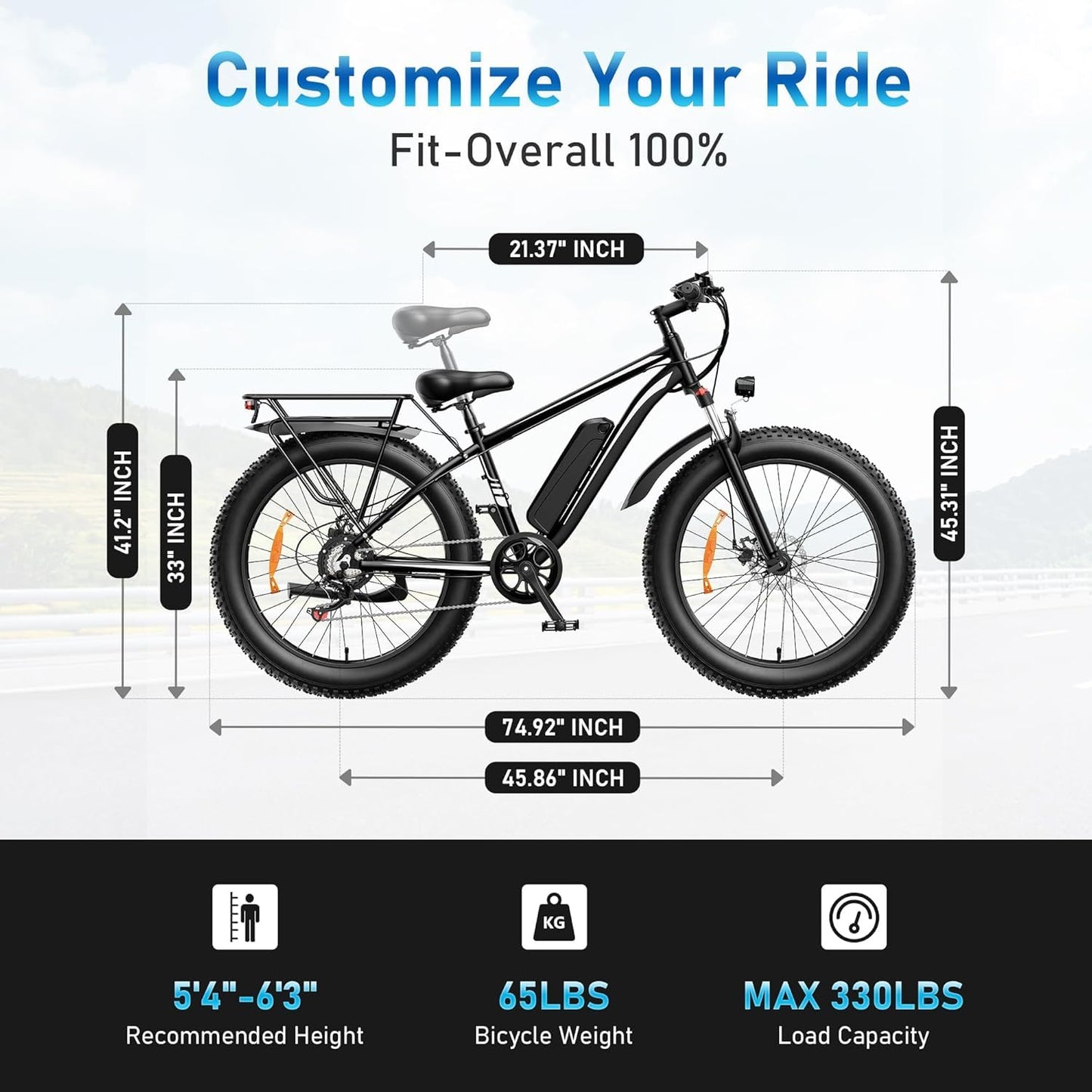 SUNTIBYE EB26 Peak 1500W Electric Bike for Adults with 26" Fat Tire and Removable 48V15AH Battery Electric Bicycles Mountain Dirt eBikes 28mph 60 Miles 7 Speed Gears E-Bike for Off-Road Commute,White