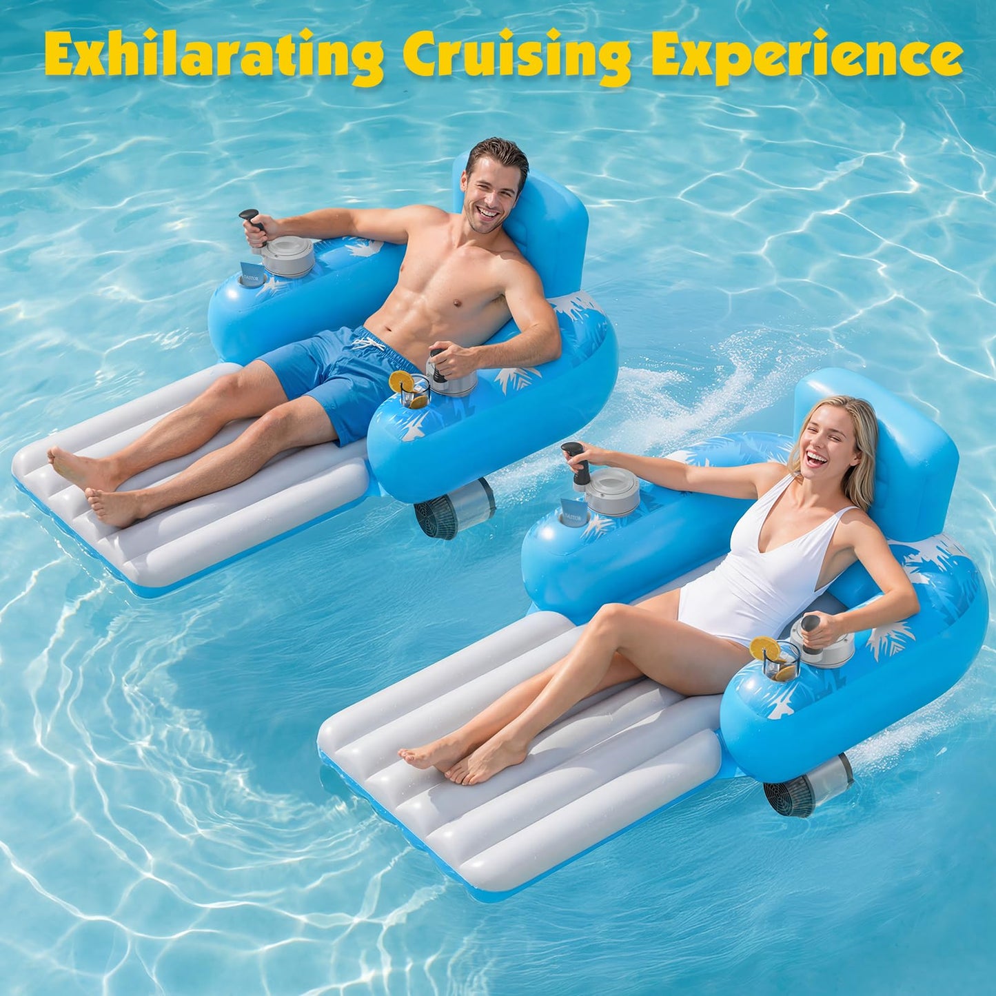 HopeRock Inflatable Motorized Pool Floats for Adults - Rechargeable Pool Lounger with Dual Motors & 2 Storage Compartments, Electric Water Lounger Float, Pool Raft Holds up to250lb, Pool Toys Adults