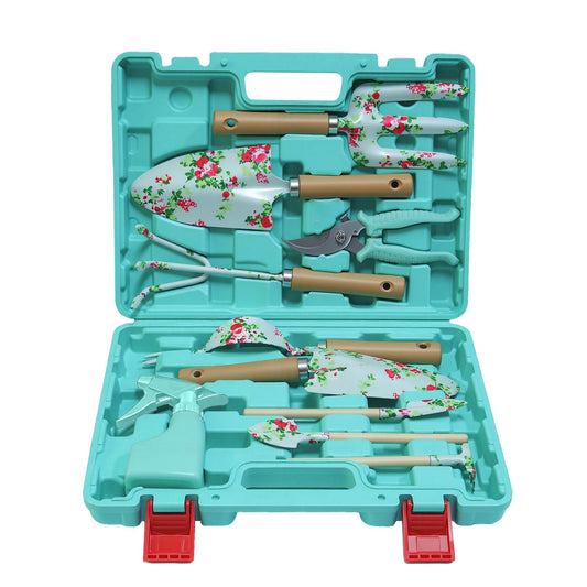 WANCHI Light Green Gardening Set, 10-Piece Garden Tool Kit with Trowel, Hoe, Shovel & Rake, Ideal Gardening Gift for Women, Mom, Grandma | Birthday Gifts for Her | Hand Tools for Small Gardens