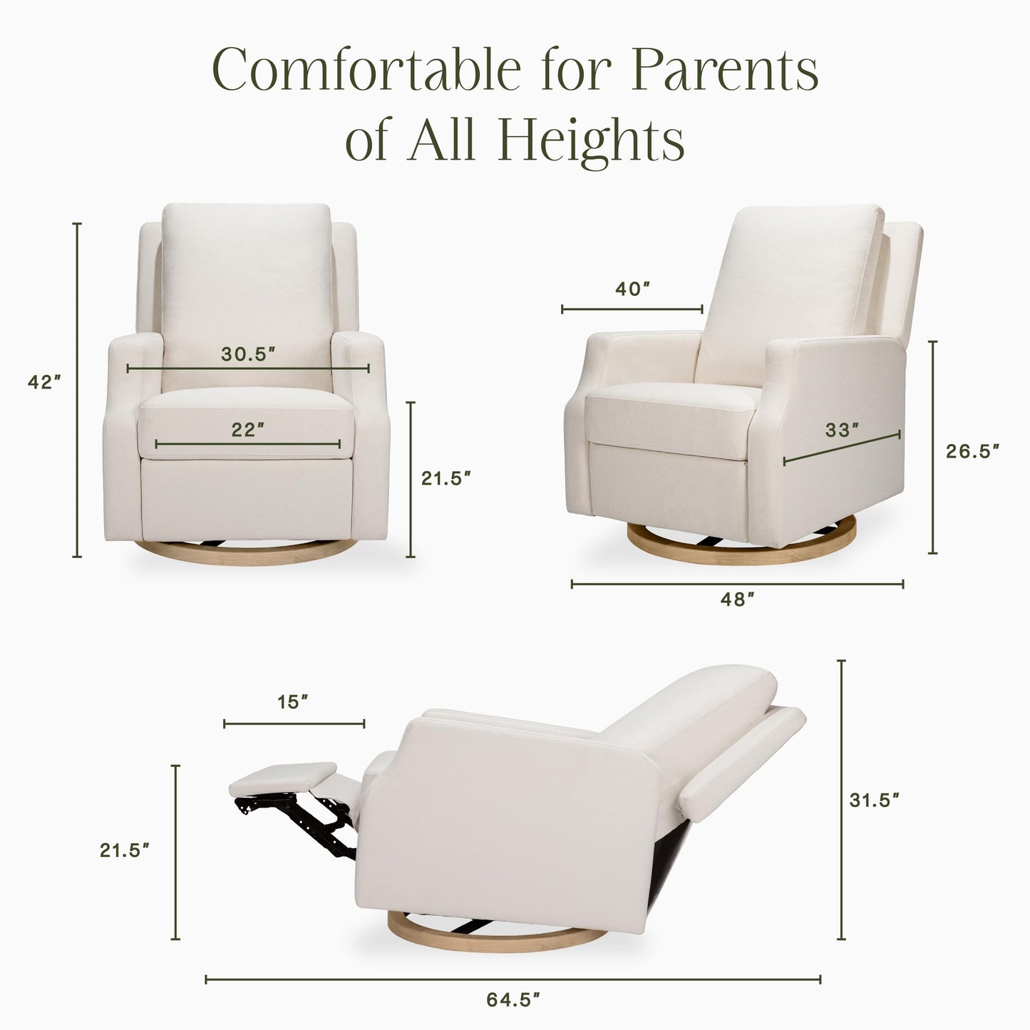 Namesake Crewe Glider Recliner Nursery Chair - GREENGUARD Gold & Certi-PUR US Certified Rocker Recliner - Glider Rocking Chair for Nursery & Living Room - Electronic, 270° Swivel, Performance Cream