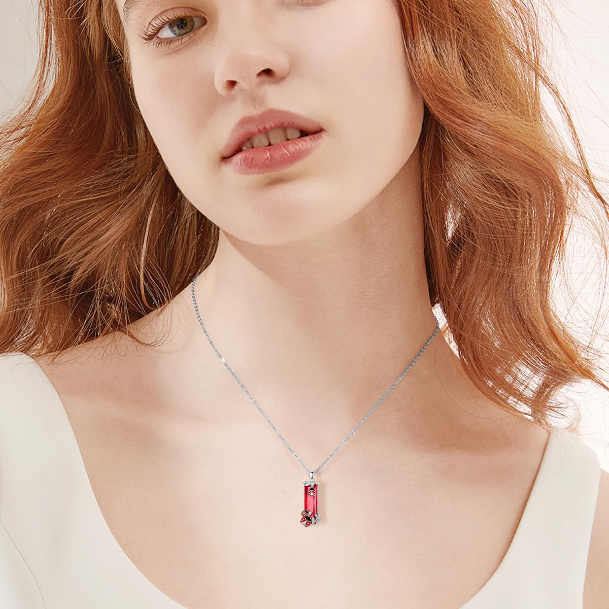 AENEAS Valentines Day Gifts for Women Her Ladybug Necklace 925 Sterling Silver Red Crystal Pendant Ladybug Jewelry Gifts for Her Wife Women