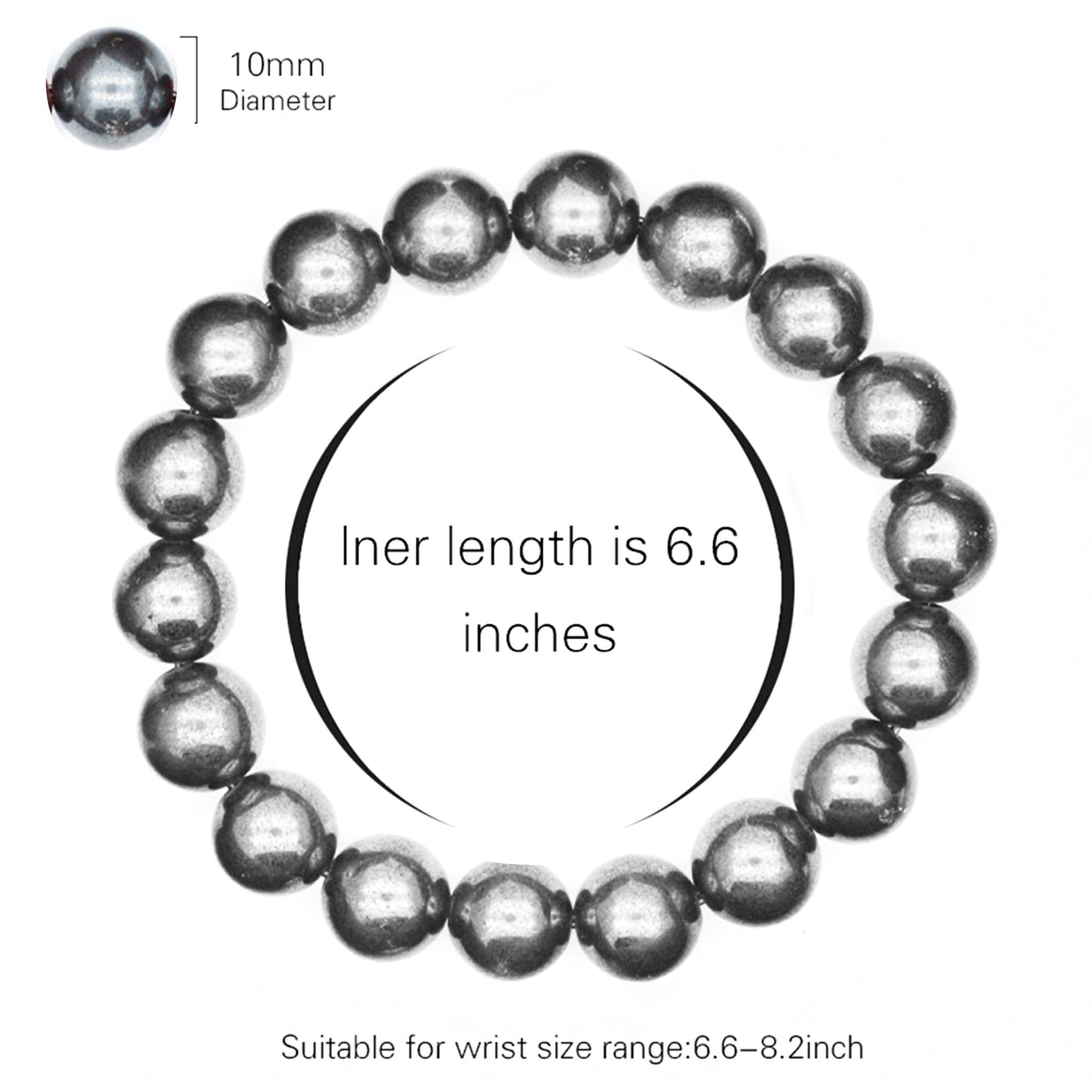 Cryhand Handmade 8mm Beaded Bracelets For Men Protection Bracelet For Women Chakra Feng Shui Stretchy Handmade Lucky Money Stretchy Crystal Bracelets Best Gifts (Hematite 1PCS)
