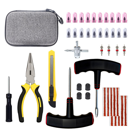 45Pcs Tire Repair Kit with Tire Plugs & Rubber Nail, Professional Heavy Duty Emergency Tire Repair Screw Tool Kit, Flat Tire Repair Plug Kit for Car Motorcycle ATV Tractor Truck Lawn Mower (Gray)