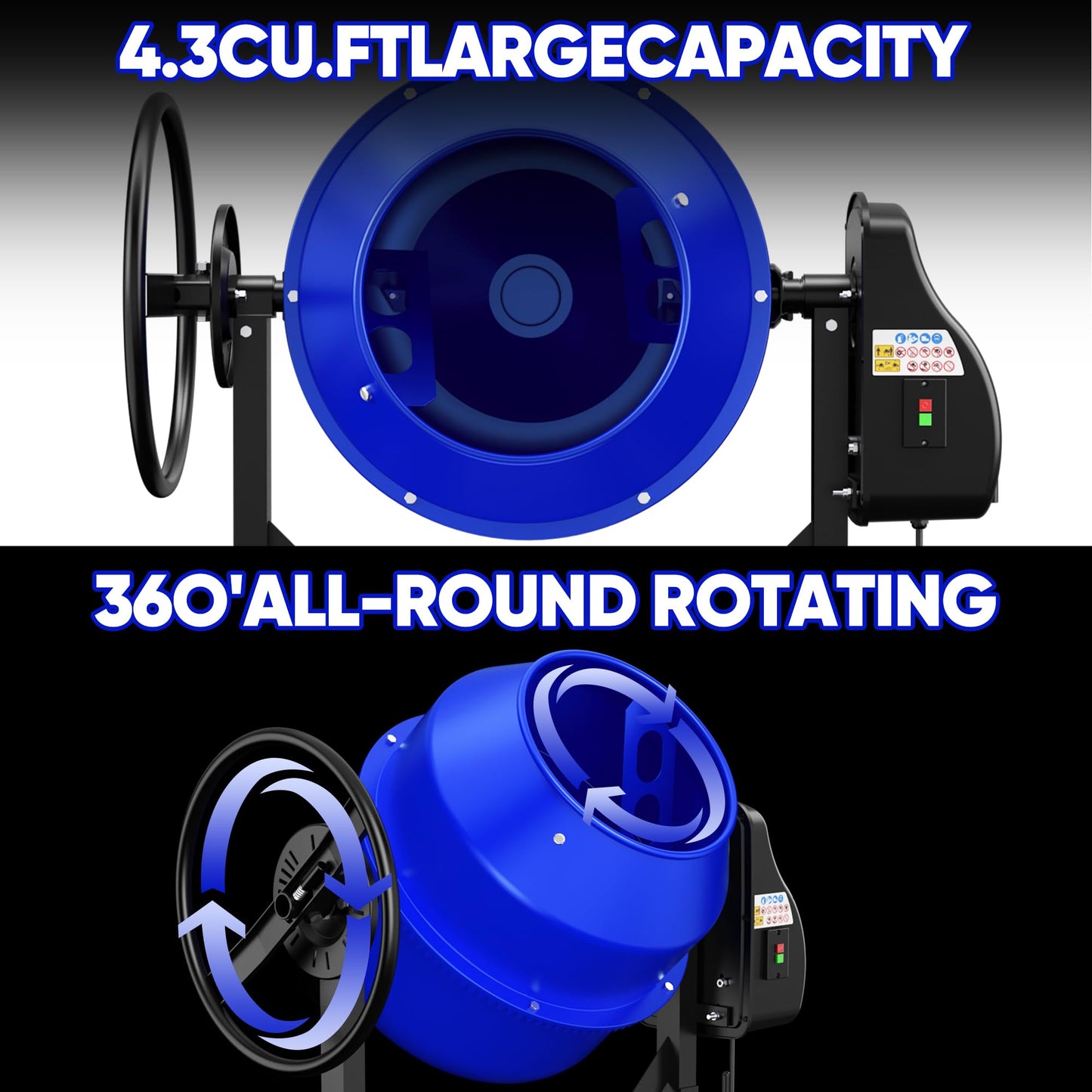 SILVEL Concrete Mixer 4.3 Cu.Ft. – 450W (3/5HP) Heavy Duty Portable Concrete Mixer with Wheel & Stand for Mortar, Stucco, Fodder – Industrial Cement Mixing Machine, Upgraded Blue