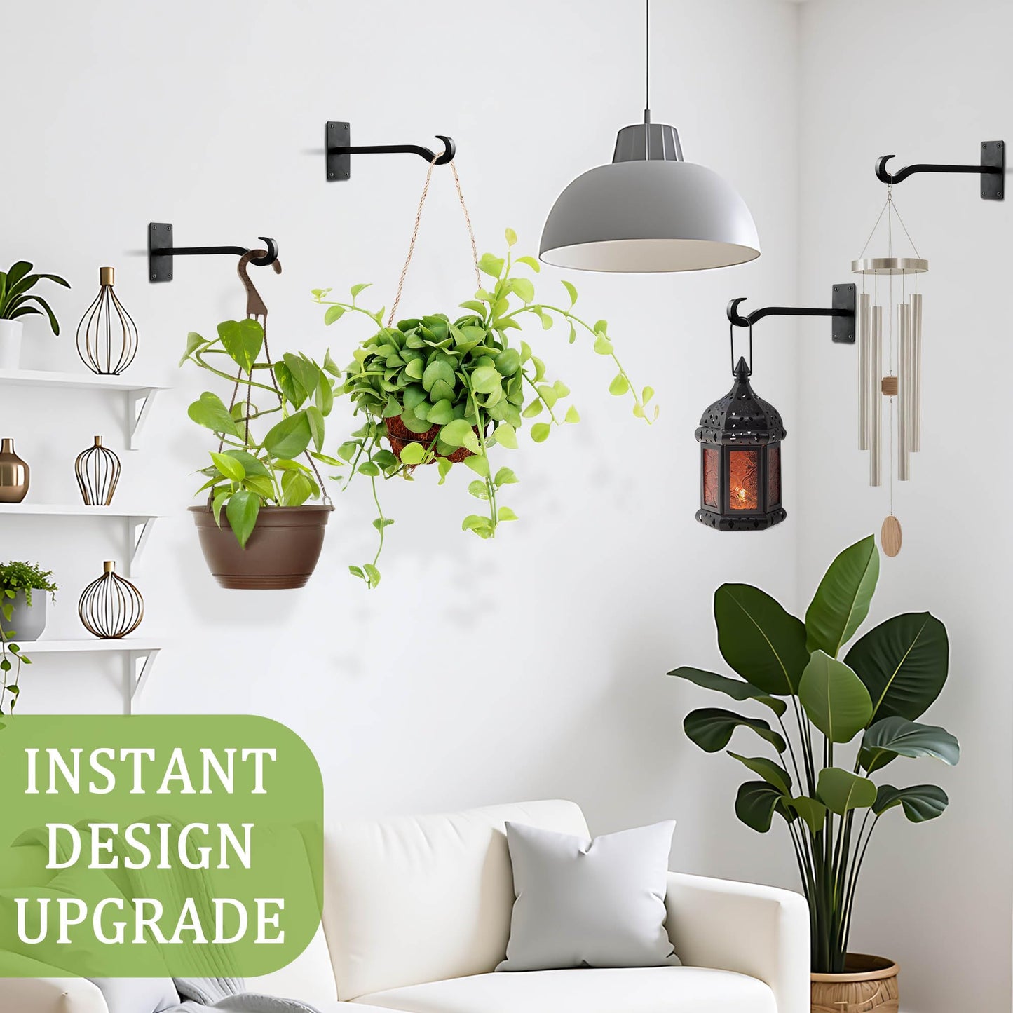 Qiang Ni Bird Feeder Hanger: 8-Inch Wall-Mounted Plant Bracket Outdoor - 2 Pieces Black Plant Hooks for Hanging Flower Baskets
