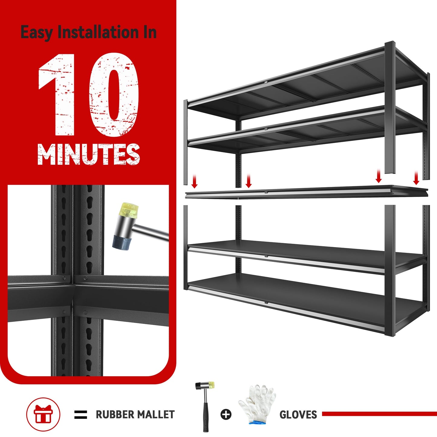 REIBII Garage Shelving 78" H, Garage Storage Shelves Heavy Duty Shelving Unit Load 3000LBS, 5 Tier Adjustable Metal Shelves for Warehouse, Basement, Pantry, Factory, 55" W x 26" D x 78" H