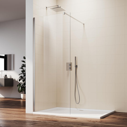 SUNNY SHOWER 30" W x 74" H Walk In Shower Door 5/16" Tempered Shower Glass Door Frameless Shower Glass Door with Support Bar, Chrome Finish