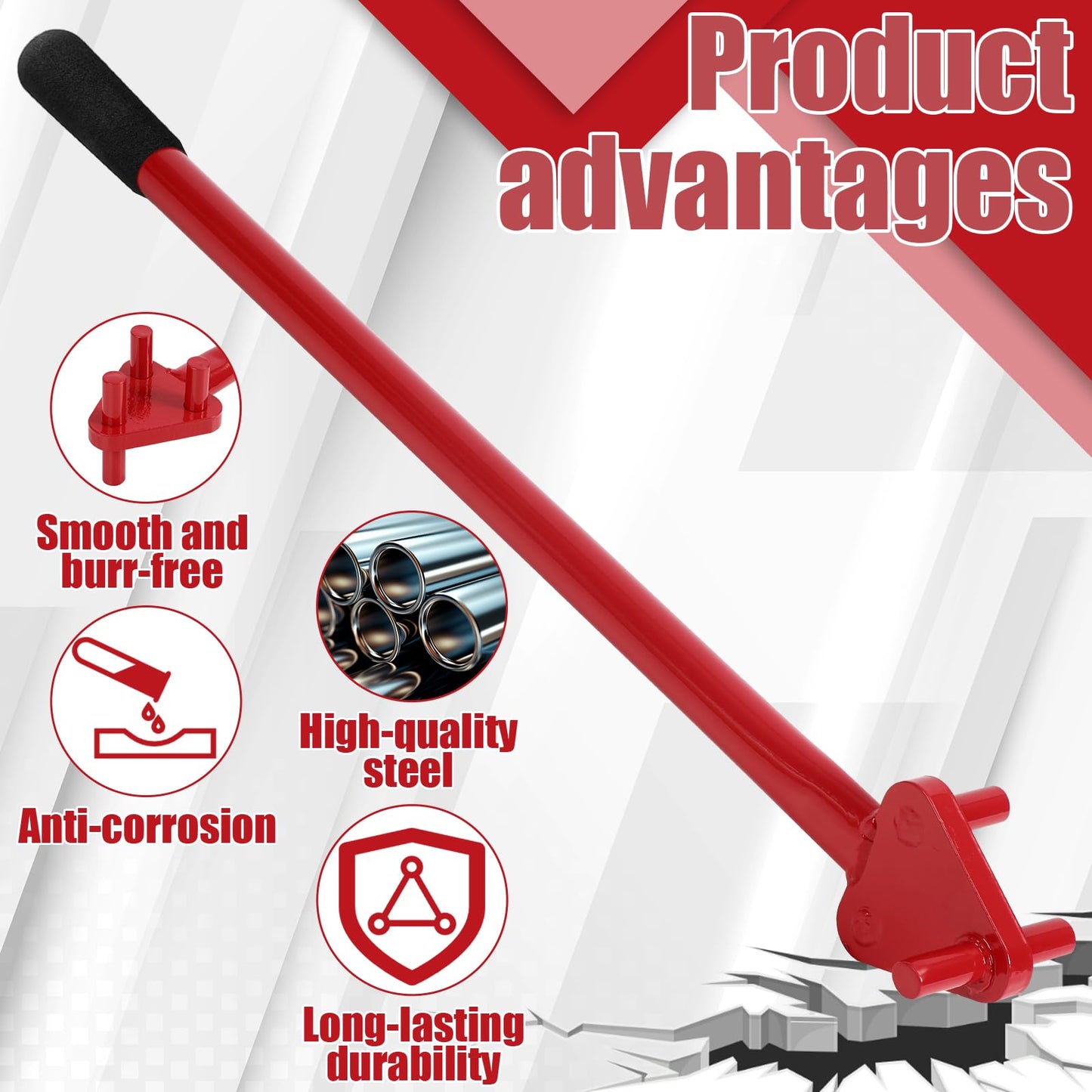 Tondiamo Rebar Bender Manual Hand Operated to 5/8" Bar Reverse Head, Bending Machine Manual Rebar Bender Metal Bending Tools for Flat Steel and Steel Rod, Red