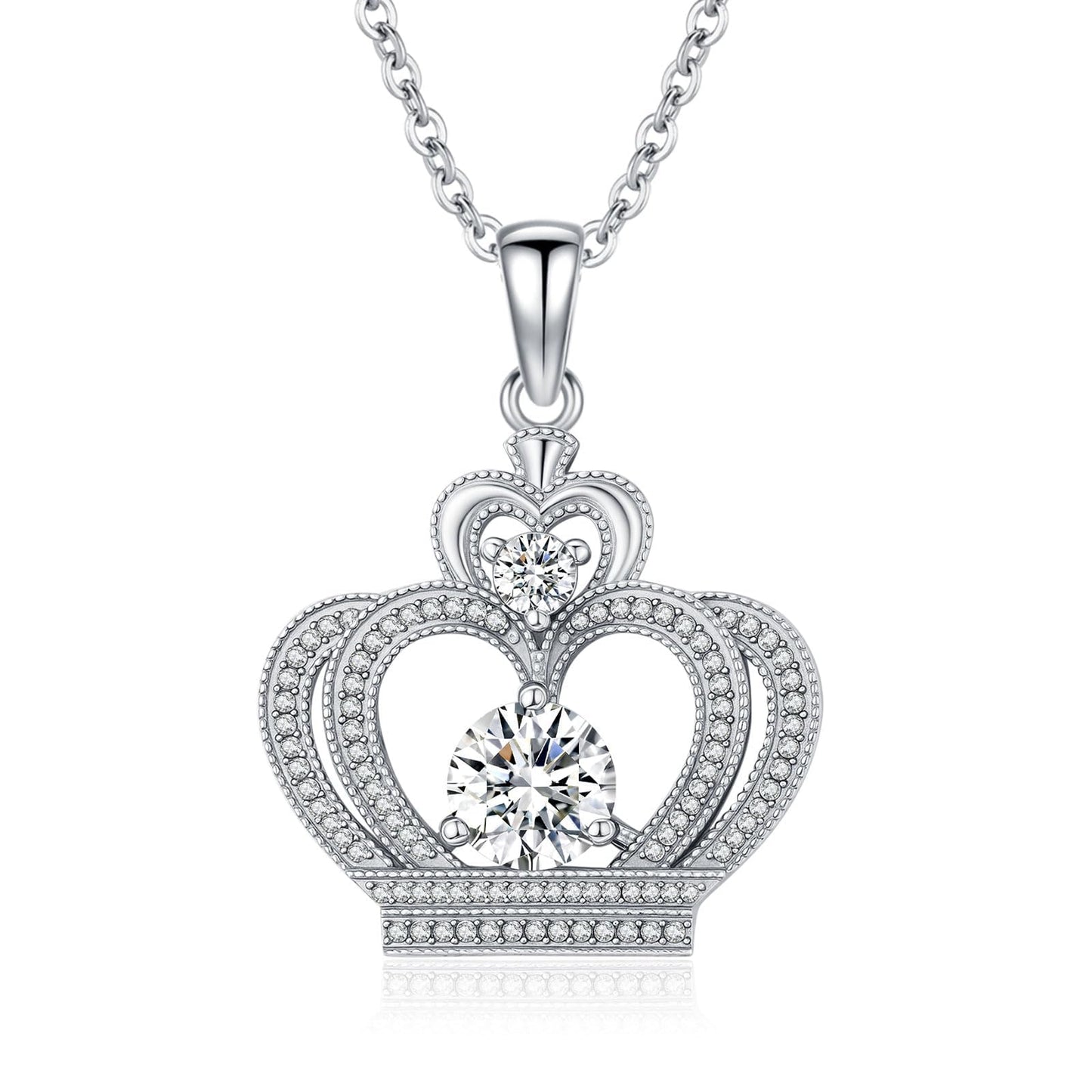 2 Carat Moissanite Necklace 925 Sterling Silver Jewelry AAAAA Cubic Zirconia Crown Pendant Necklace Best Gifts for Mom Women Girlfriend Grandma Friend Lover Her Wedding Birthday Anniversary Daily