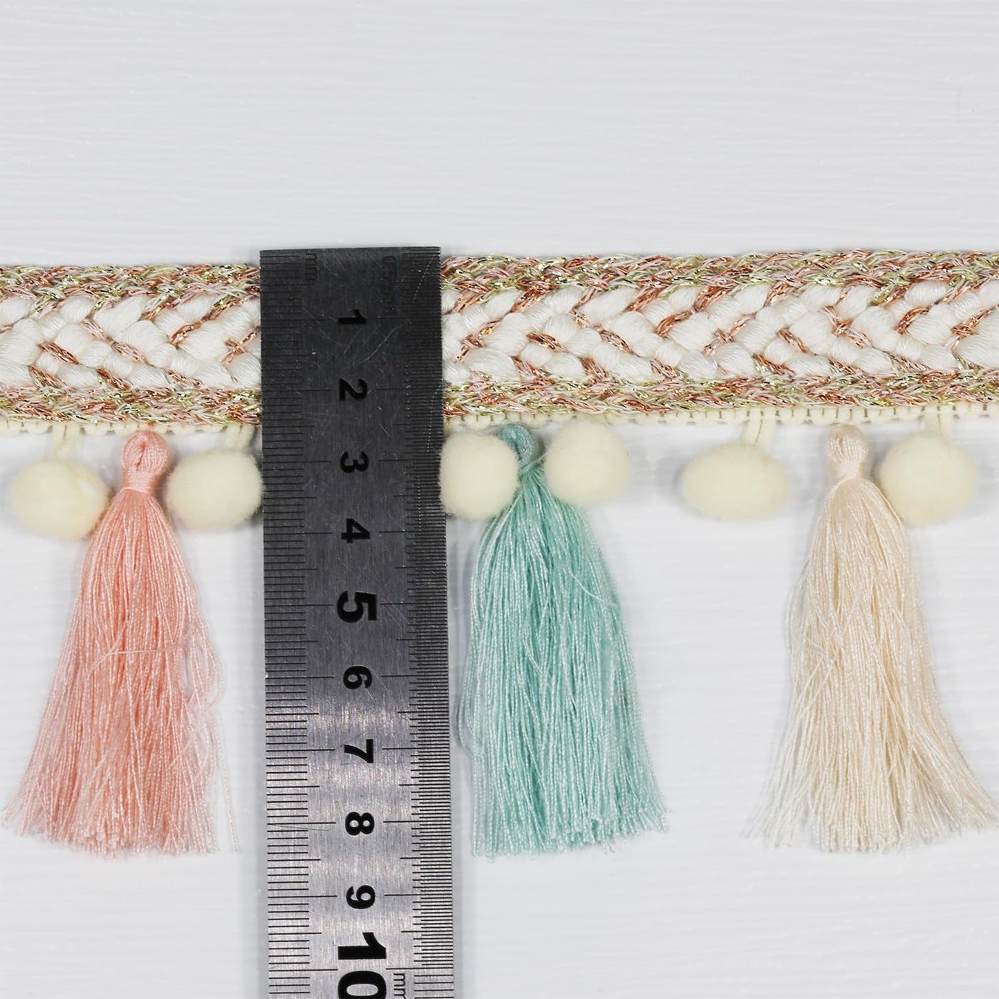 3 Yard 85mm/3.35 Inch Vintage Knotted Cotton Fringe Tassels Trim, Boho Long Trim, Sewing for Drapery Curtain Pillow Carpet Lamp Fringe Crafts (Light Green/Beige/Pink)