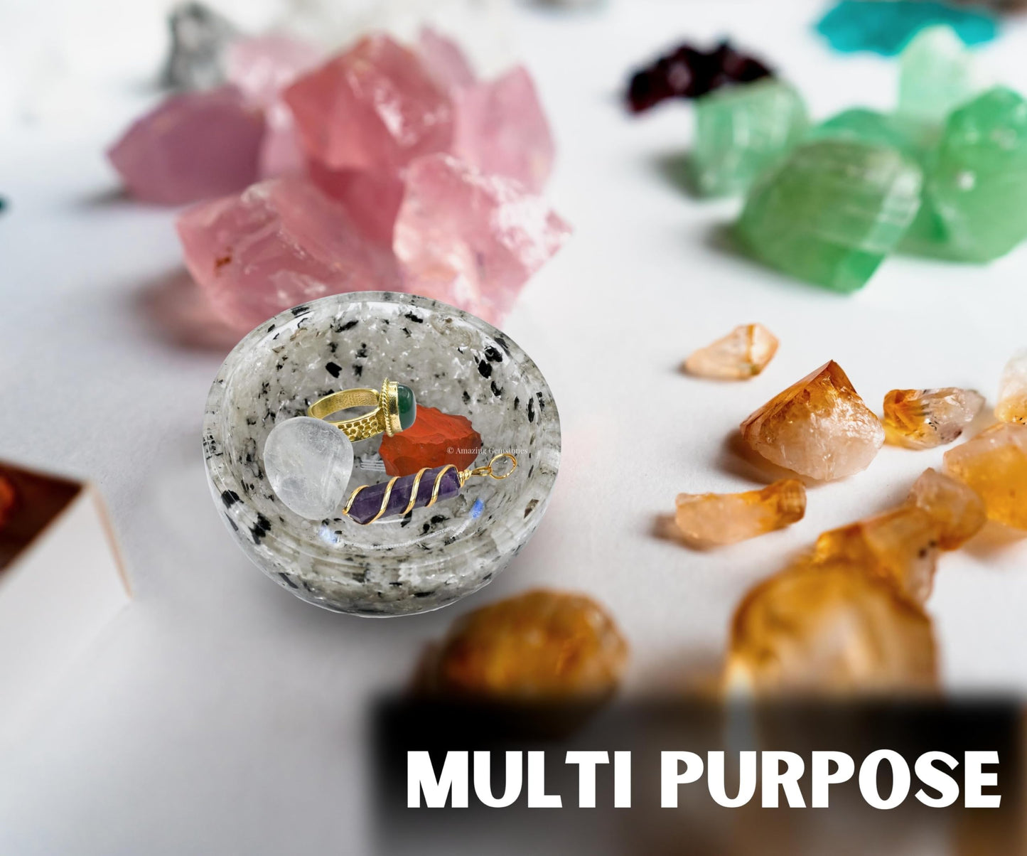 Amazing Gemstone Rainbow Moonstone Orgonite Orgone Crystal Gemstone Bowl - 2" Orgonite Rainbow Moonstone Crystal Bowl for Meditation, Crystals and Healing Stones Gift and Protection