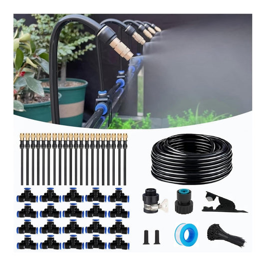 82FT Drip Irrigation Kit, Automatic Garden Watering System with Tool-Free Quick Connectors, 360° Bending Drippers & Copper Misting Nozzles for Greenhouse, Patio, Lawn & Vegetable Garden. (25M)