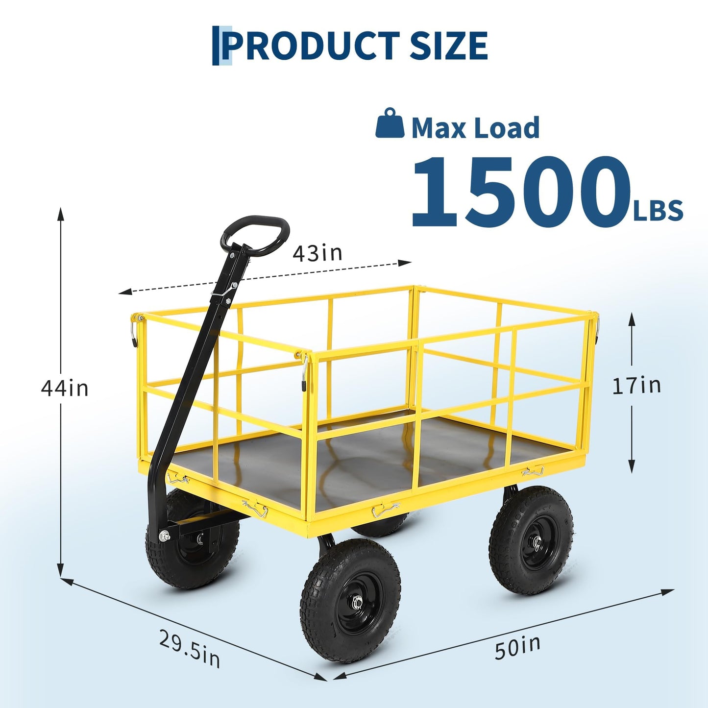 Heavy Duty 1500 Lbs Capacity Mesh Steel Garden Cart Folding Utility Wagon with Removable Sides, Garden Cart on Wheels for Gardening Soil, Tools, and Plant Transport