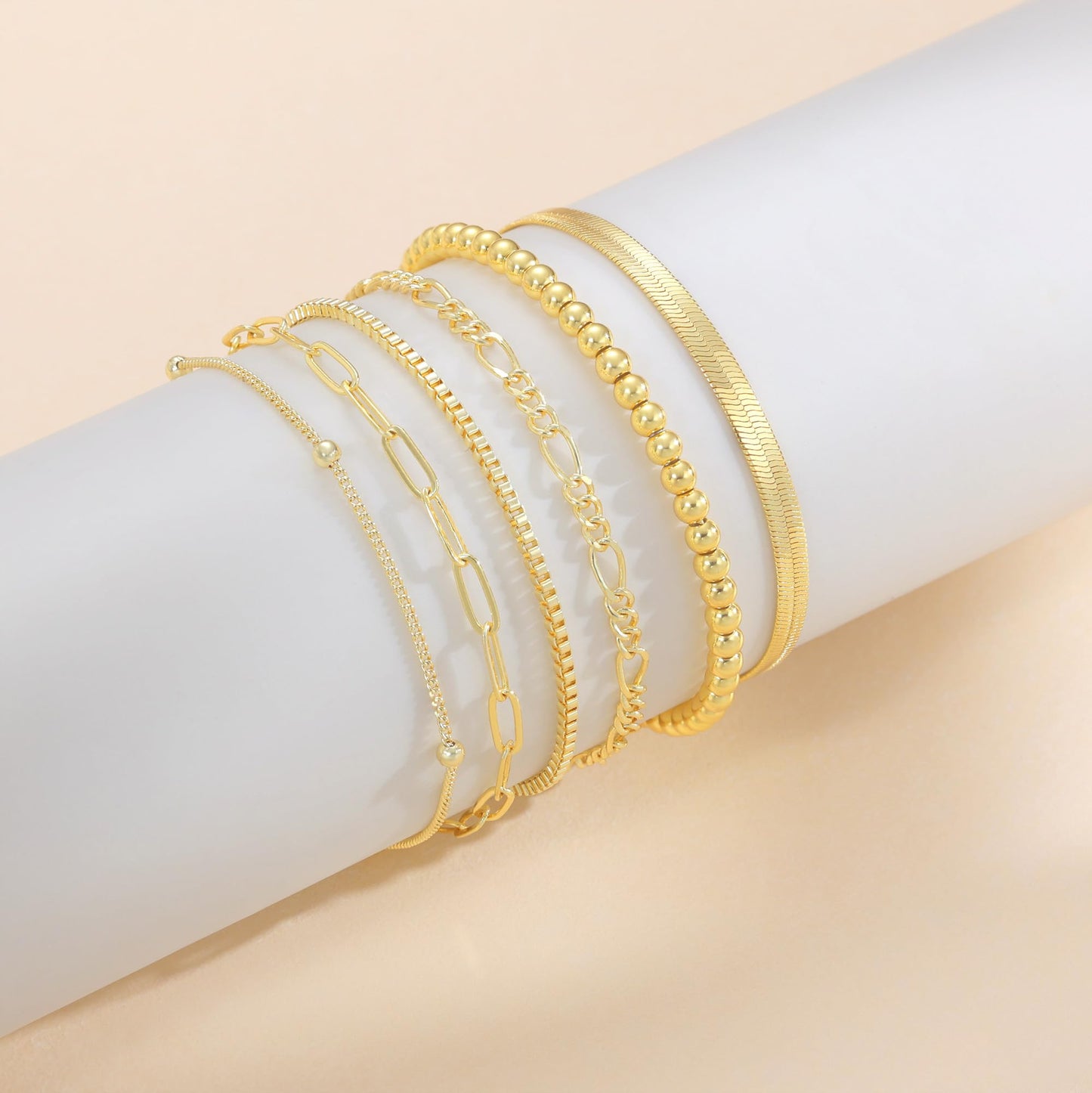 DEARMAY 14K Gold Plated Bracelets for Women, Jewelry Sets Trendy Dainty Stackable Paperclip Rope Snake Box Figaro Chain Bracelets Pack Costume Fashion Gifts