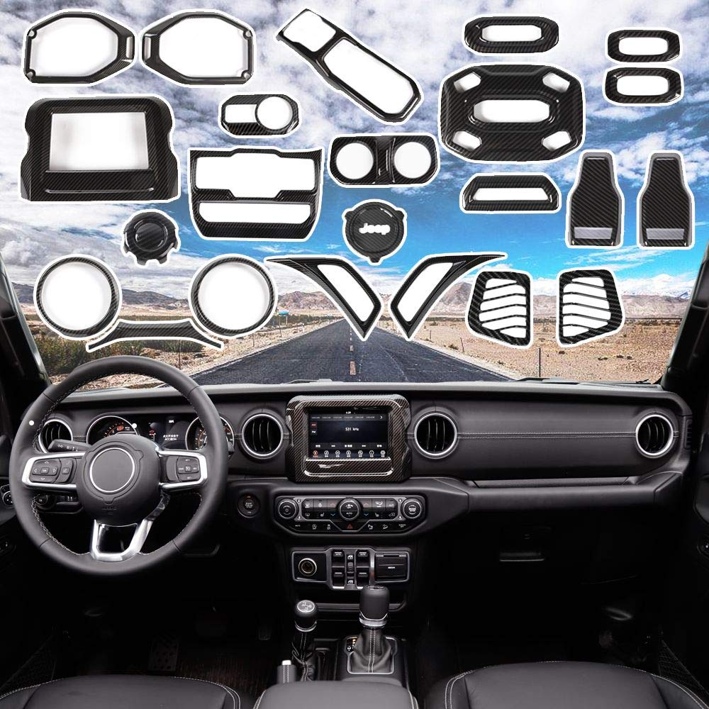 RT-TCZ for Jeep JL Carbon Fiber Interior Trim Cover for Jeep Wrangler JL JLU 2018-2023 Carbon Fiber Interior Exterior Accessories 24pcs(for 7 in Display)