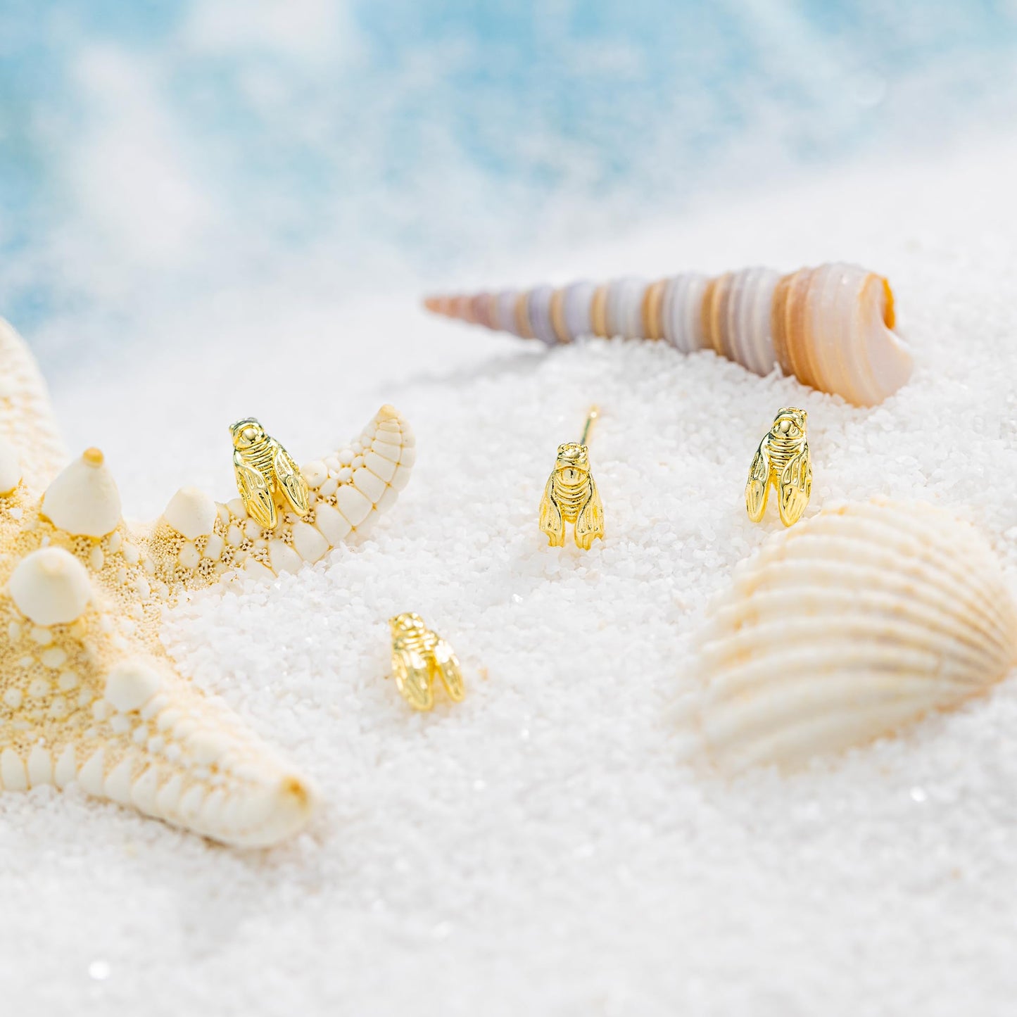 Plenky Gold Earrings for Women - 2 Pairs 14K Gold Plated Small Cicada Stud Earrings Set Insect Summer Beachy Jewelry for Women Gifts