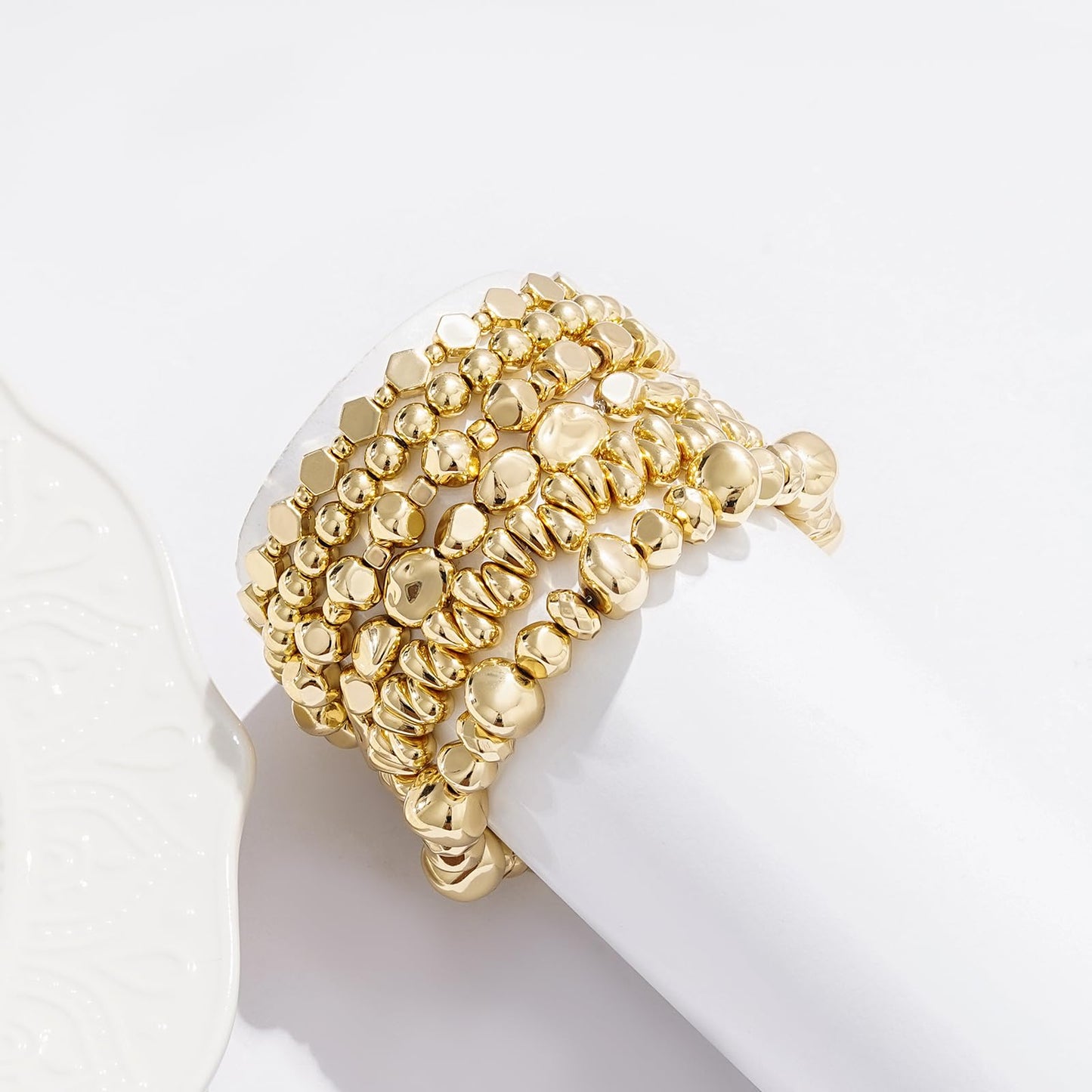 GOOJIDS Surfer Heishi Clay Bead Bracelets for Women Bohemian Stackable Gold Plated Beaded Stretch Bracelets Elastic Layering Friendship Bracelets Set Boho Jewelry