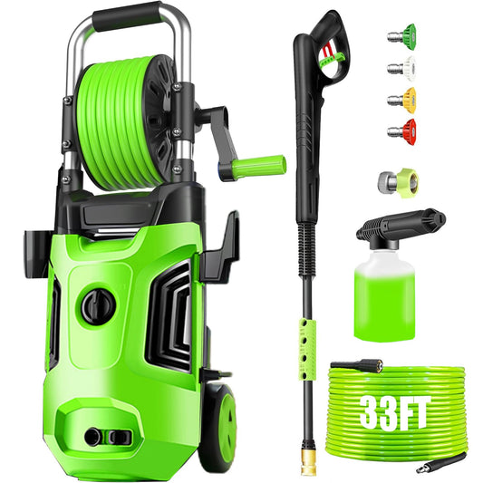 Commowner Pressure Washer Power Washers Powered with with 33ft Pressure Hose, 4 Nozzle and Foam Cannon, Powerwashers for Home, Cars, Patio, Green