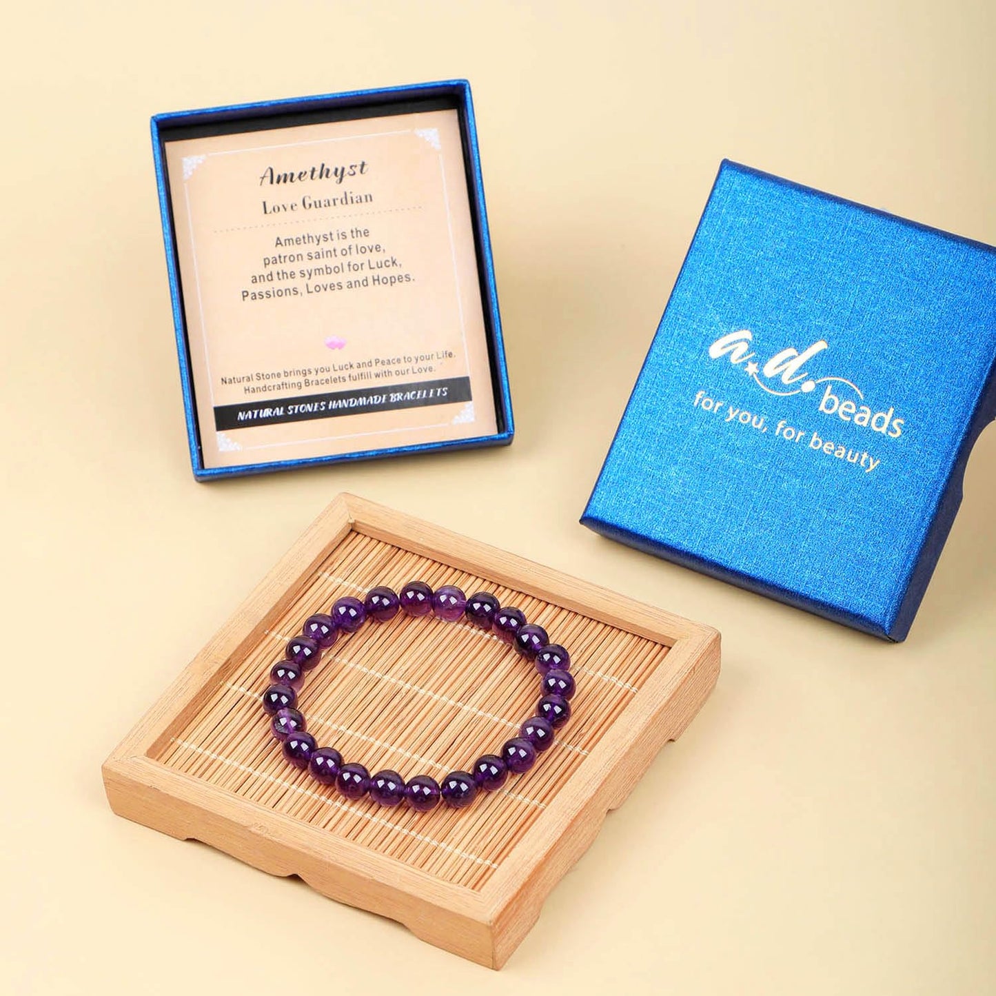 AD Beads Handmade Gemstone Stretch Elastic Bracelet Crystal Healing Reiki Nature's Beauty and Spiritual Essence Unisex (6mm, Amethyst (Love Guardian))