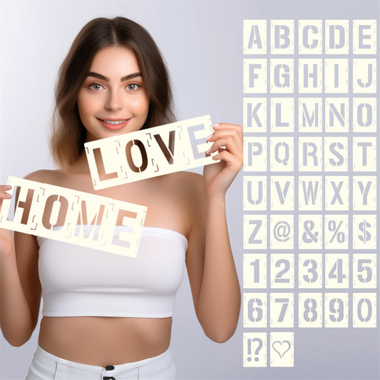 42pcs Traceable Interlocking Stencil Template Set, 2 Inch Reusable Letter Stencils for Painting, Alphabet Numbers and Symbols for Bullet Journal Canvas Rock Sign Wall Art Fabric Chalkboard