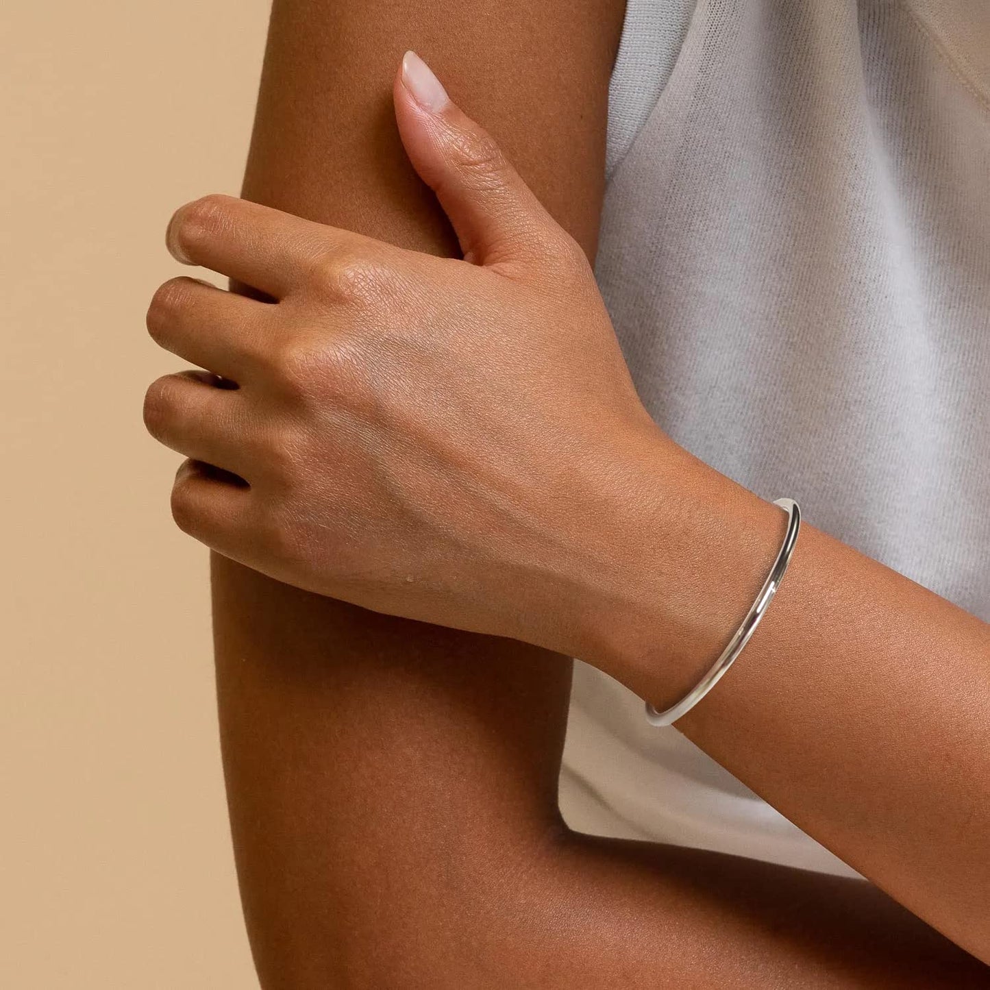 Kainier 3mm Bangle Bracelet Stainless Steel Glossy Stackable Thin Round Bangle Bracelet for Women Solid Plain Polished Bracelet Best Gifts for Love (3pcs Steel, 65)