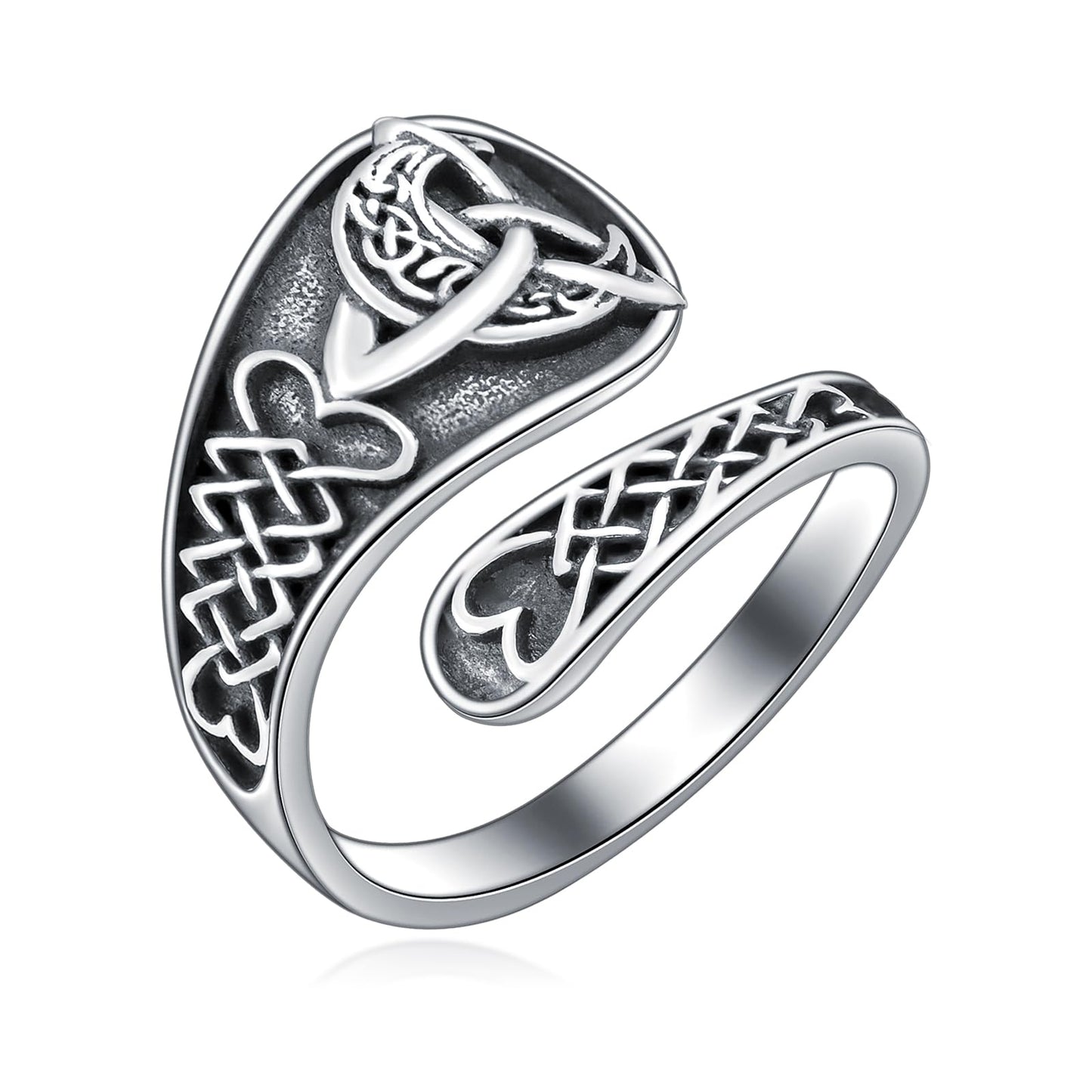 Midari Celtic Moon Spoon Rings - Sterling Silver Adjustable Vintage Celtic Knot Open Antique Rings - Women's Jewelry Gifts for Birthdays & Christmas (with Fine Box)