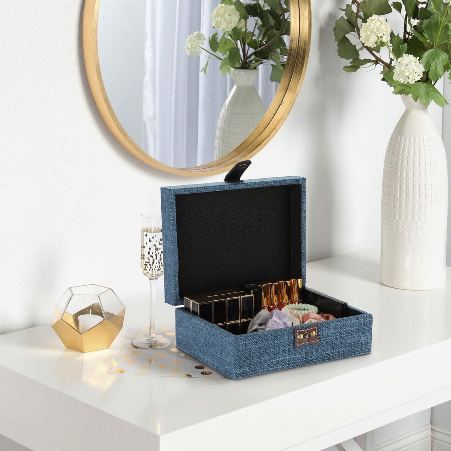 Hipiwe Treasure Chest Box - Wooden Decorative Trinket Jewelry Box with Clasp Memento Case Box Rectangular Keepsake Jewelry Organizer Box Gift for Women Men Home Decor,Medium