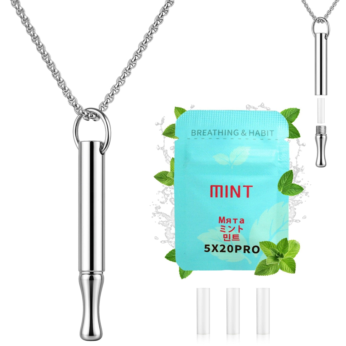 ENFANTRY Breathing Necklace for Anxiety, Stainless Steel Breathing Pendant Breathwork Tool for Calm Meditation & Stress Relief, Mindfulness Slow Breathing Trainer, Adjustable Chain, Gift for Women Men