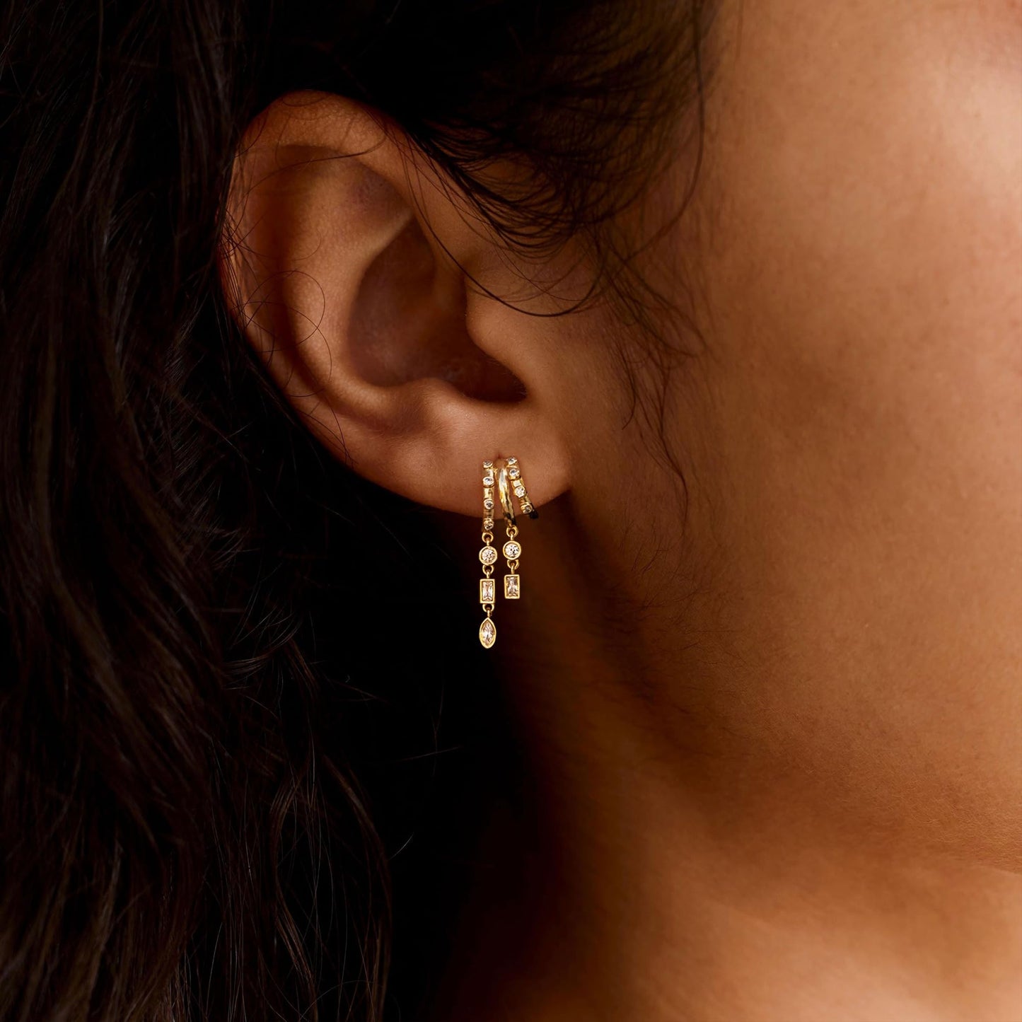 SELSHE Gold Earrings For Women, Dangle Earrings 14K Gold Plated Huggie Chain Earring For Women Trendy Unique Small Hoop Earring Dainty Long Drop Tarnish Free Gold Jewelry Jewelry