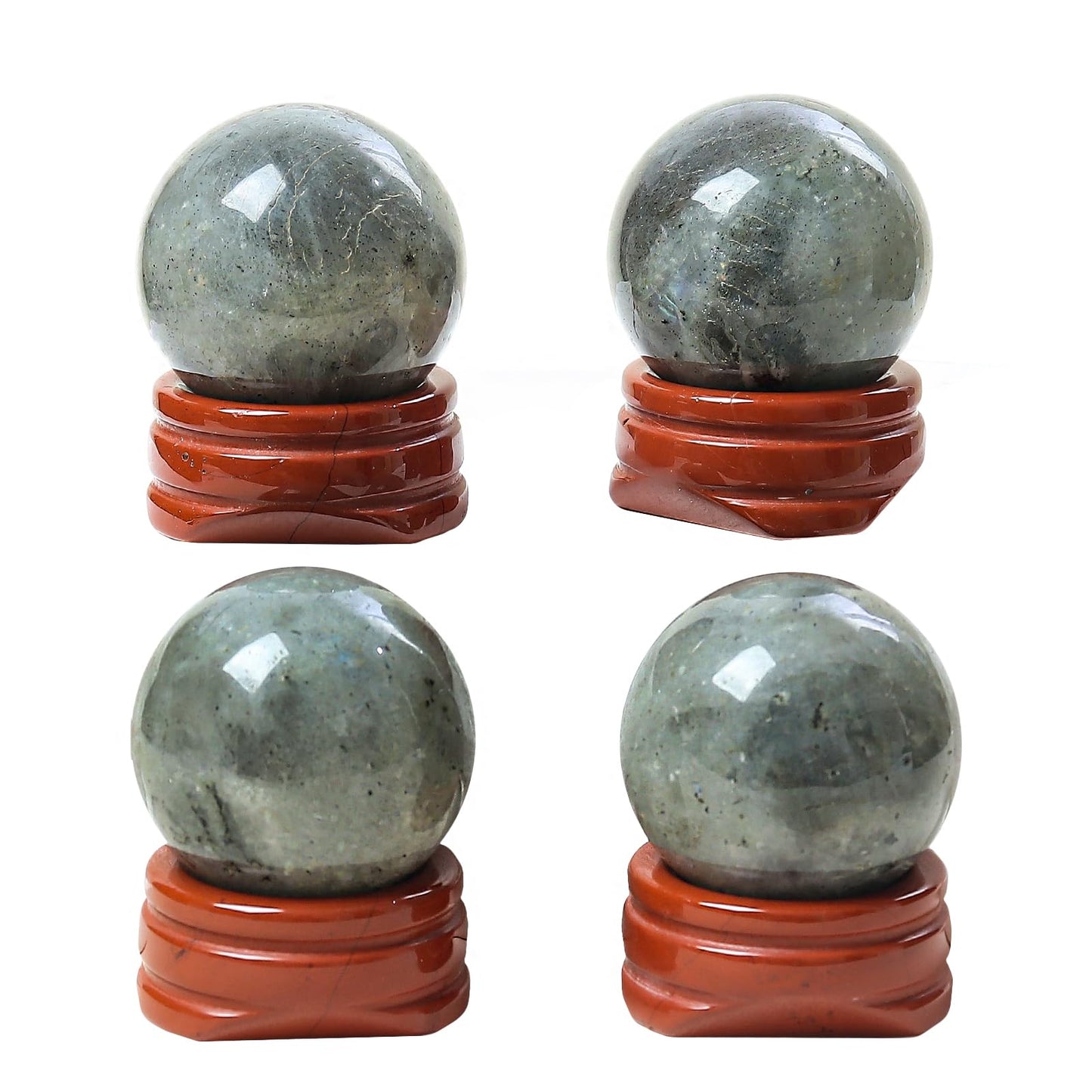 Casaper Natural Grey Moonstone Ball with Red Jasper Stand, Healing Crystal Sphere for Home Fengshui Yoga Meditation, Reiki Energy Balancing 1.18”(30mm)