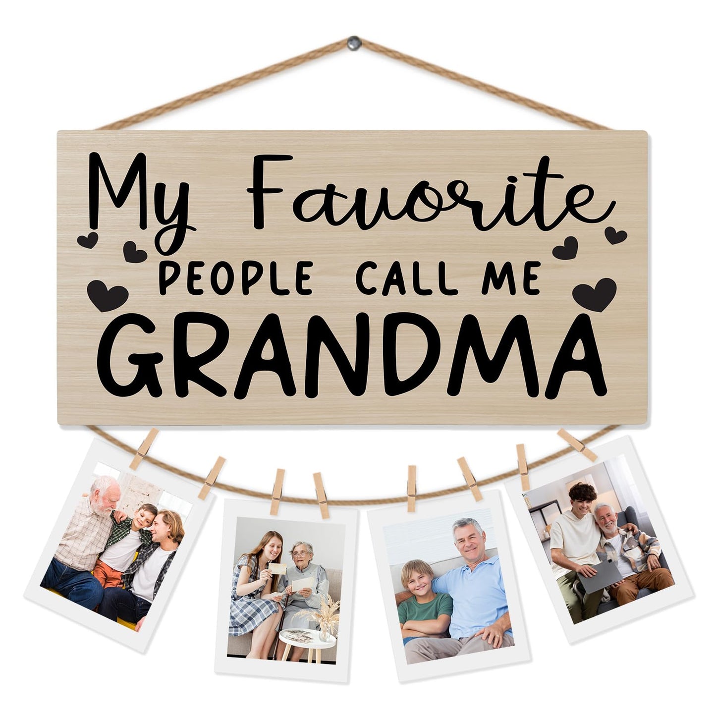 shiviody Grandma Picture Frame Photo Holder for Wall, Best Grandma Gifts for Christmas Birthday from Grandkids Granddaughters, Grandmother Gifts Photo Hanging Display Picture Board for Wall Decor