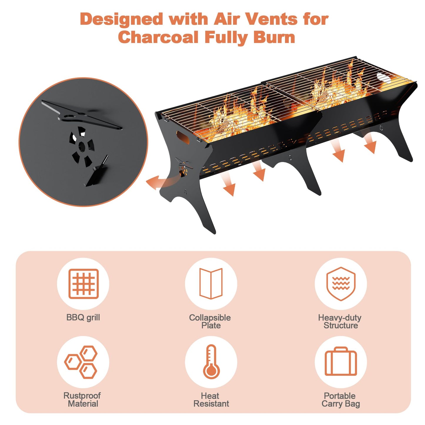 Bearfire Camping Campfire Grill 2 Packs | Portable Folding Charcoal Grills, Backpacking & BBQ Grill, Heavy Duty Firepit Grate Grill with Carry Bag for Outdoor Cooking, Bonfire, Patio, Backyard-31 Inch