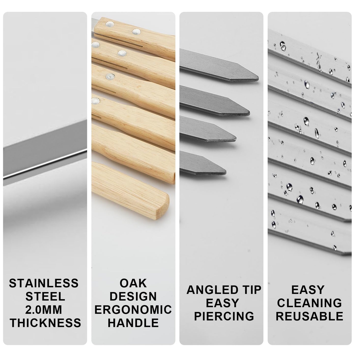 SHIKORI Kabob Skewers,BBQ Barbecue Skewers,Stainless Steel Sticks,23 Inch Heavy Duty Large Wide Reusable,with Nonslip Wooden-6 Pcs