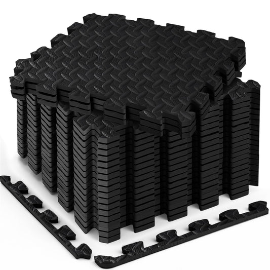 Haulcove 18 Tiles Puzzle Exercise Mat, EVA Interlocking Foam Floor Tiles, Non-Slip, Protective, Water-Resistant Flooring for Home Gym & Workout Equipment, 12.6" x 12.6" x 0.4", 18 Sq Ft, Black